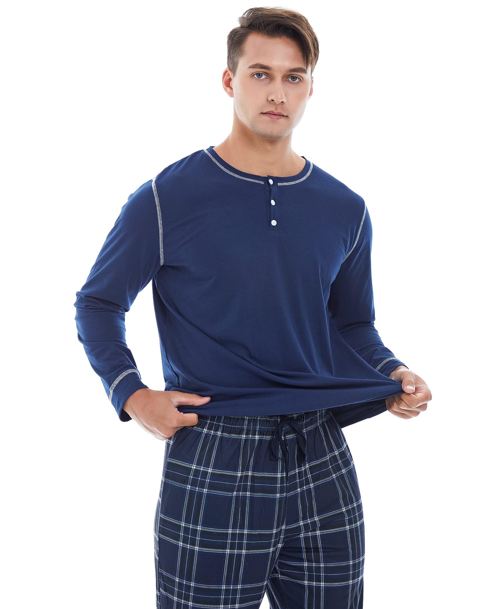 Yoimira Men's Soft Pajama Set with Pockets - Comfortable Sleepwear for Home & Lounge