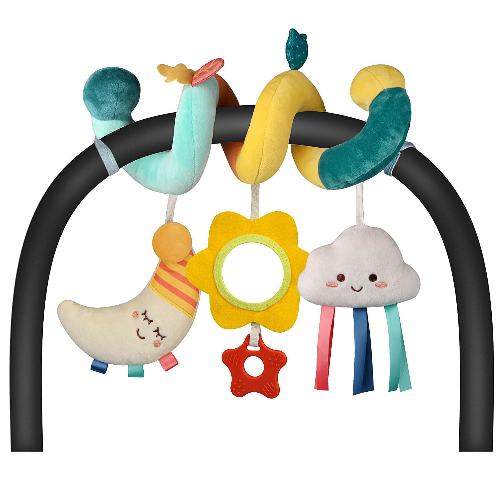 Best Baby Toys 0-12 Months - Soft Car Seat & Stroller Toys with Rattles, Jingle Mirror & Teether for Newborns & Infants | Crib Mobile, Bassinet & Travel Essentials for Boys & Girls - Perfect for Soothing, Sensory Play & Early Development