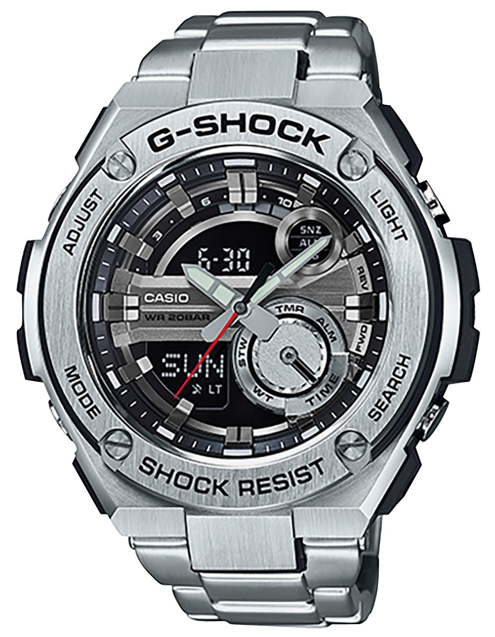 Casio G-Steel GST-210D-1A Men's Digital Sport Watch - Shock Resistant, Solar Powered, Bluetooth Connectivity - Perfect for Outdoor Activities, Workouts & Everyday Wear