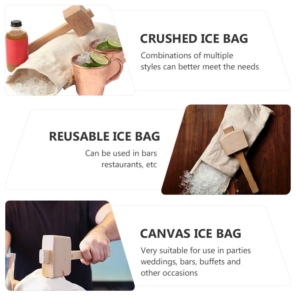 3pcs Reusable Canvas Ice Bags for Crushing & Drying Ice - Bartender Kit, Waiter Tool & Restaurant Supply - Perfect for Cocktail Bars, Home Kitchens & Commercial Use