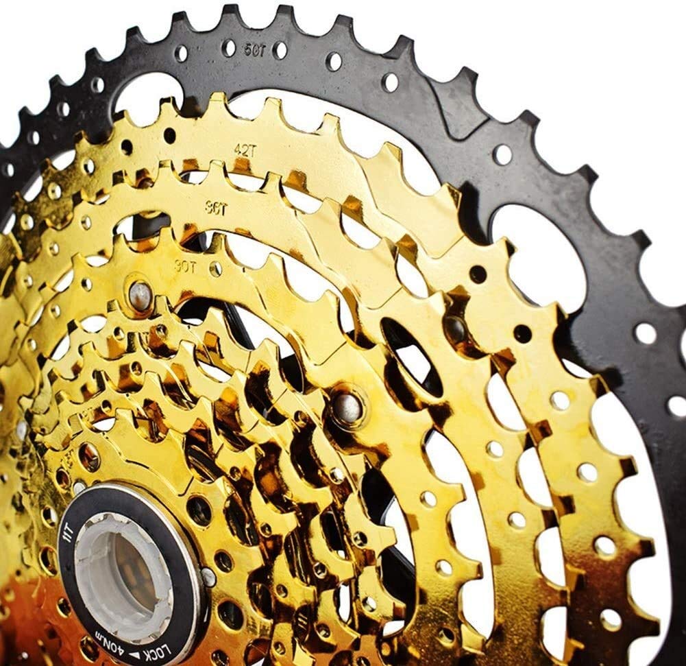 10-Speed MTB Cassette 11-46T/11-50T - Lightweight & Durable Bicycle Flywheel for Mountain Bikes - Gold Color - Perfect for Trail Riding, Downhill & Off-Road Cycling