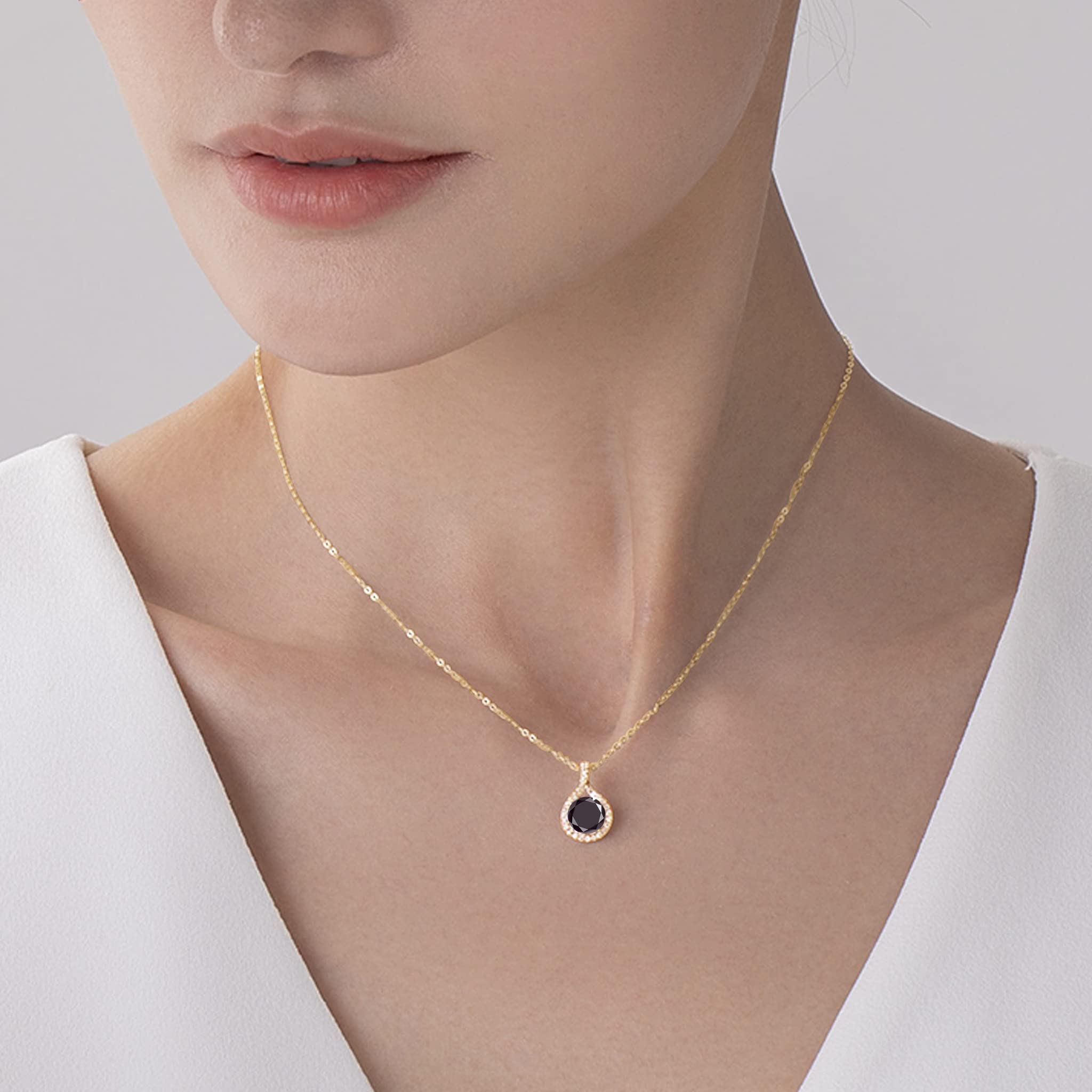 Black Diamond Necklace Pendant Gold - Dainty Drop Layering Necklace with Chain - Simple Small April Birthstone Necklace - Black Tourmaline Option - Perfect for Everyday Wear, Gift Giving & Special Occasions