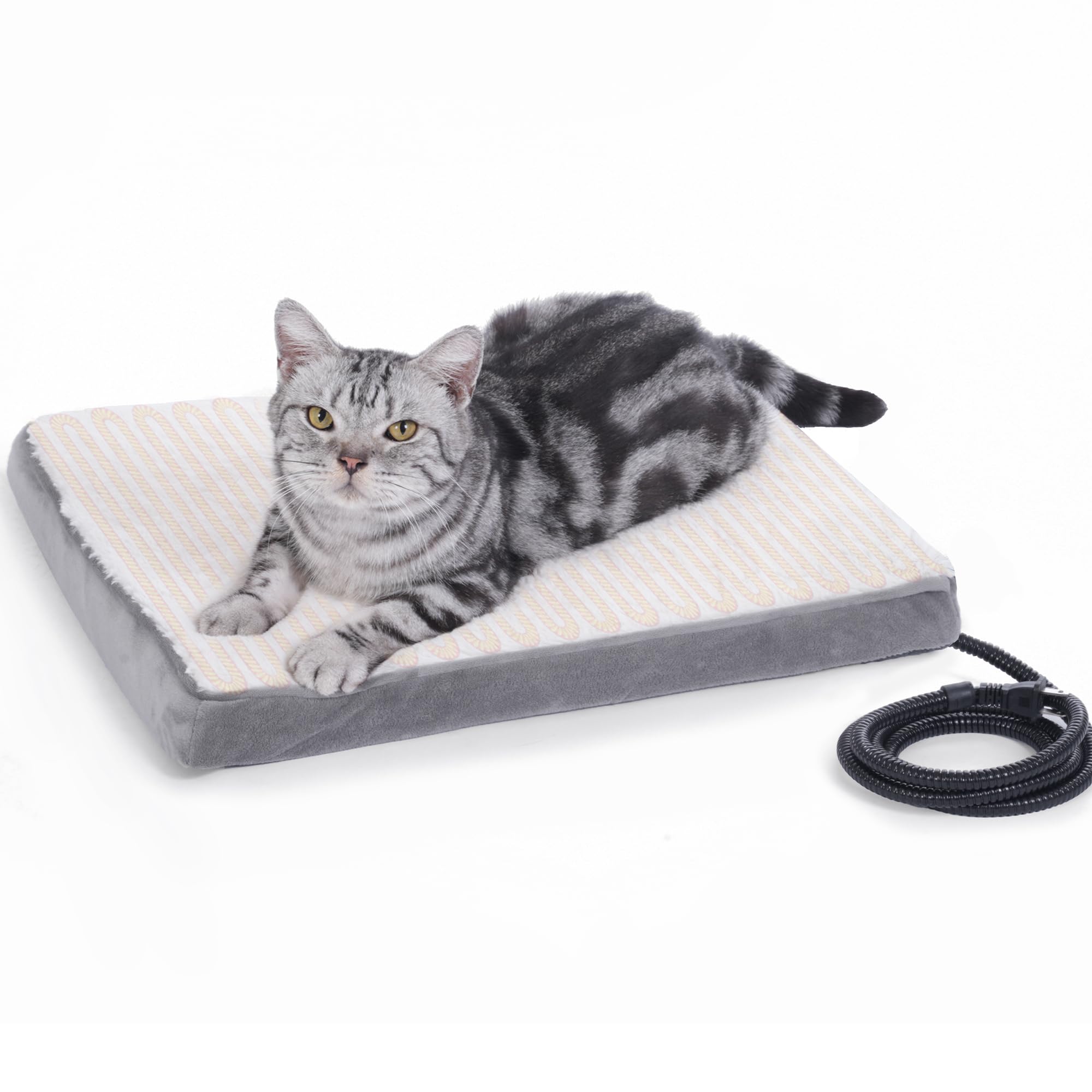 Heated Cat Bed with Orthopedic Foam - Waterproof & Auto Temp Control for Indoor/Outdoor Use - White