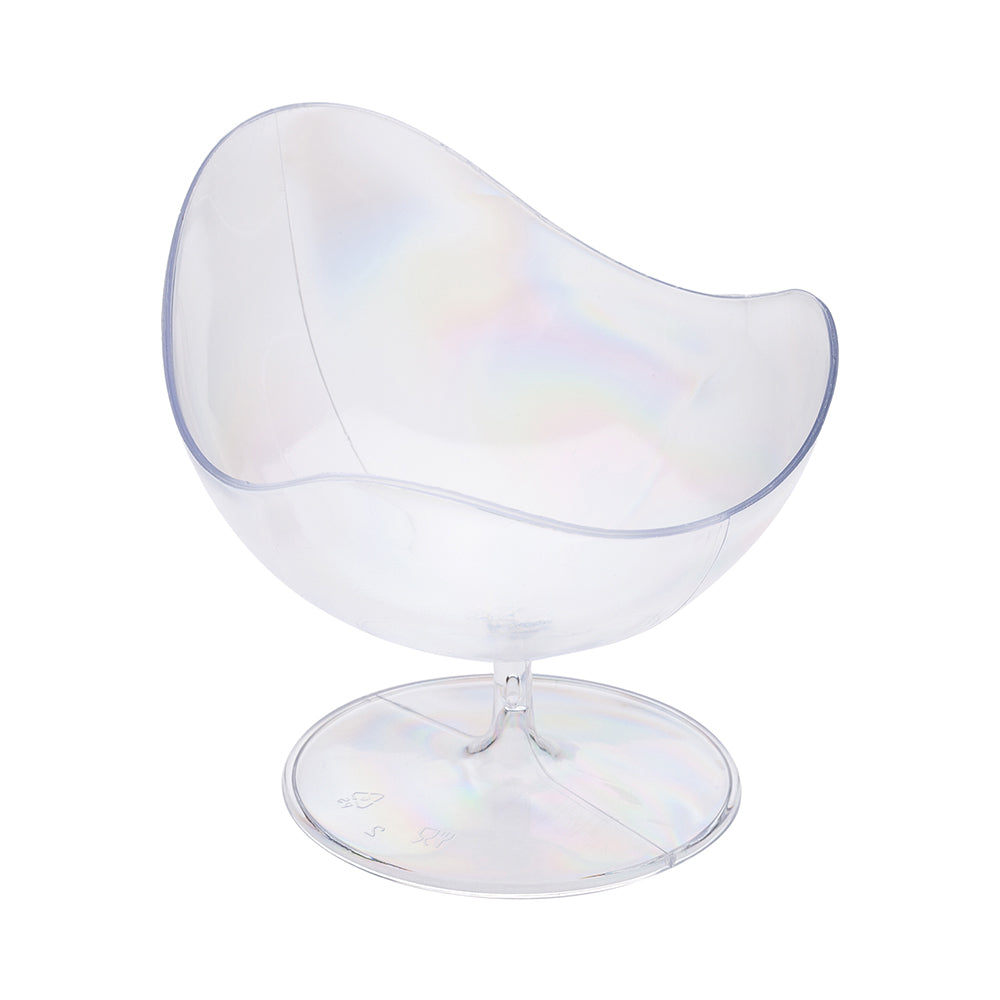 100 Pack 2 oz Clear Plastic Round Ball Chairs with 100 Silver Mini Plastic Spoons for Party Favors, Wedding Decorations, and DIY Crafts