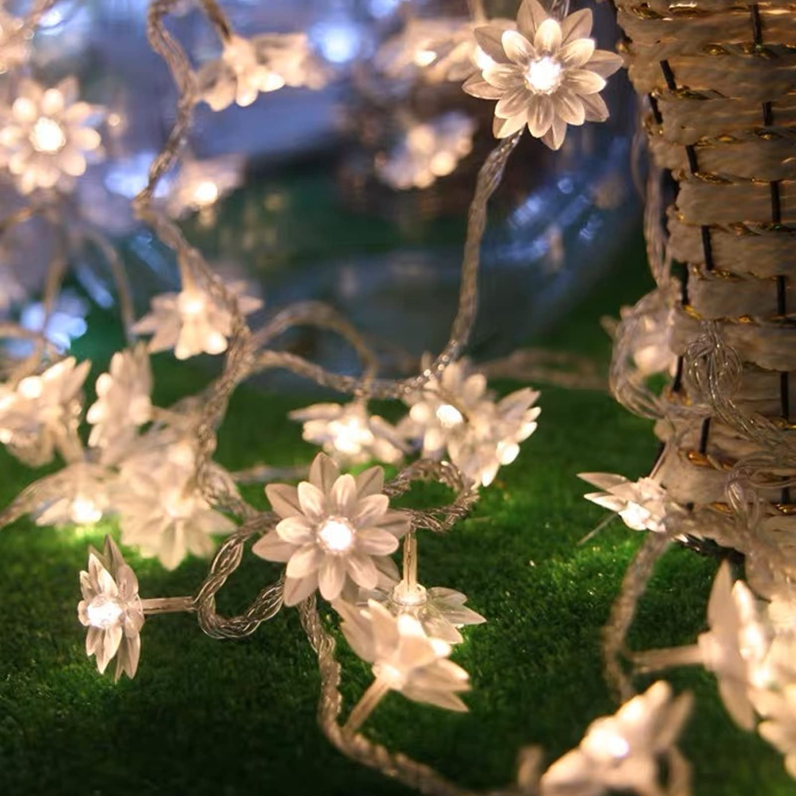 Echosari 13.2ft 40 LED Battery Operated Lotus Flower String Lights with Timer - Warm White Fairy Lights for Kids Bedroom, Garden, Wedding, Party & Outdoor Decor