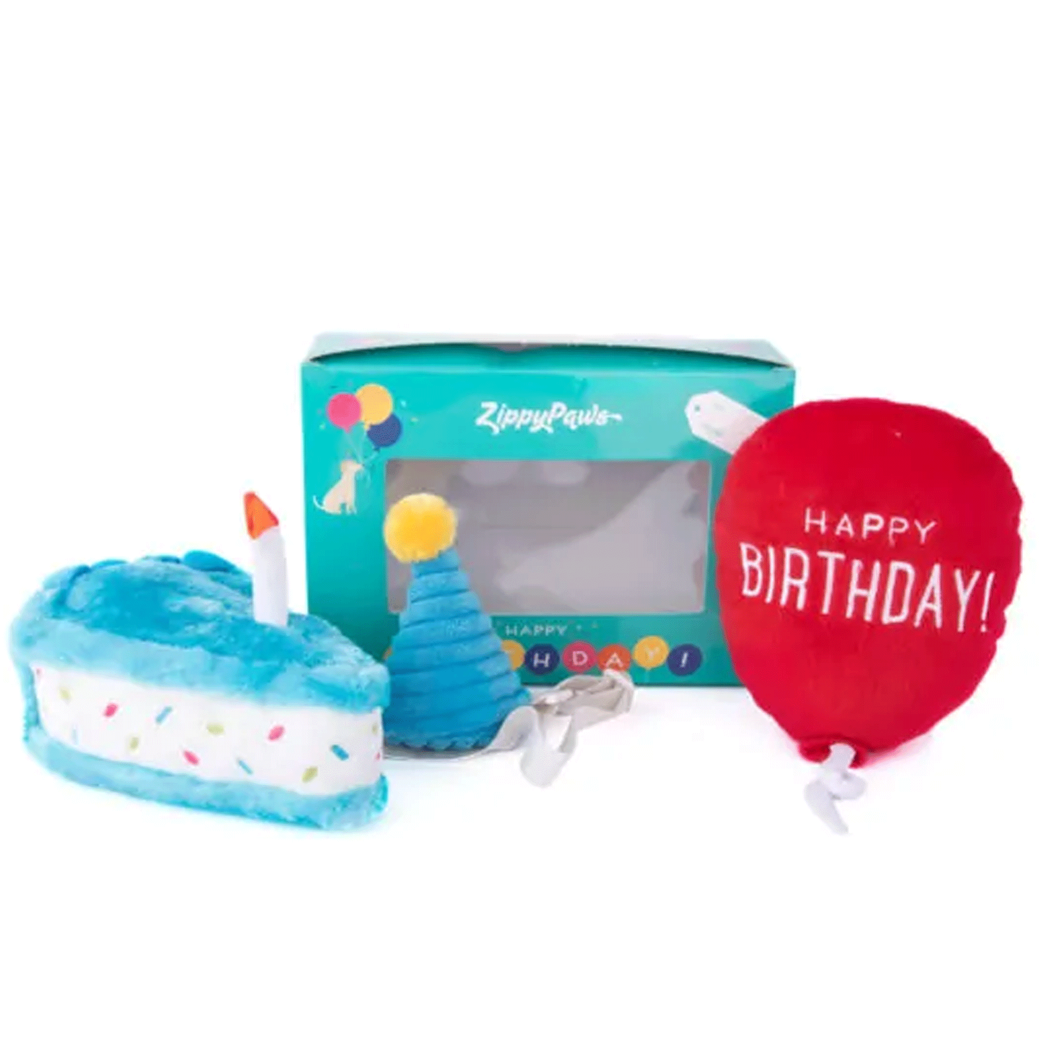 Zippy Paws Birthday Box - Blue Dog Toys for Small & Medium Dogs - Fun Interactive Chew Toys for Puppy Birthday Parties & Playtime