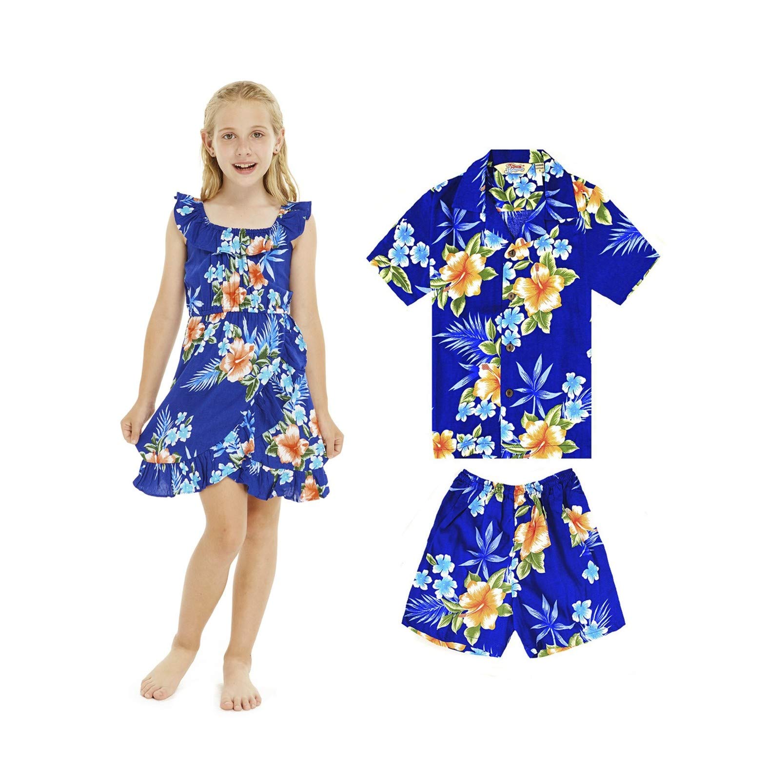 Hawaiian Luau Wrap Outfits for Siblings - Matching Boy & Girl Hibiscus Print Tropical Summer Outfits | Perfect for Beach Vacations, Family Photos & Luau Parties