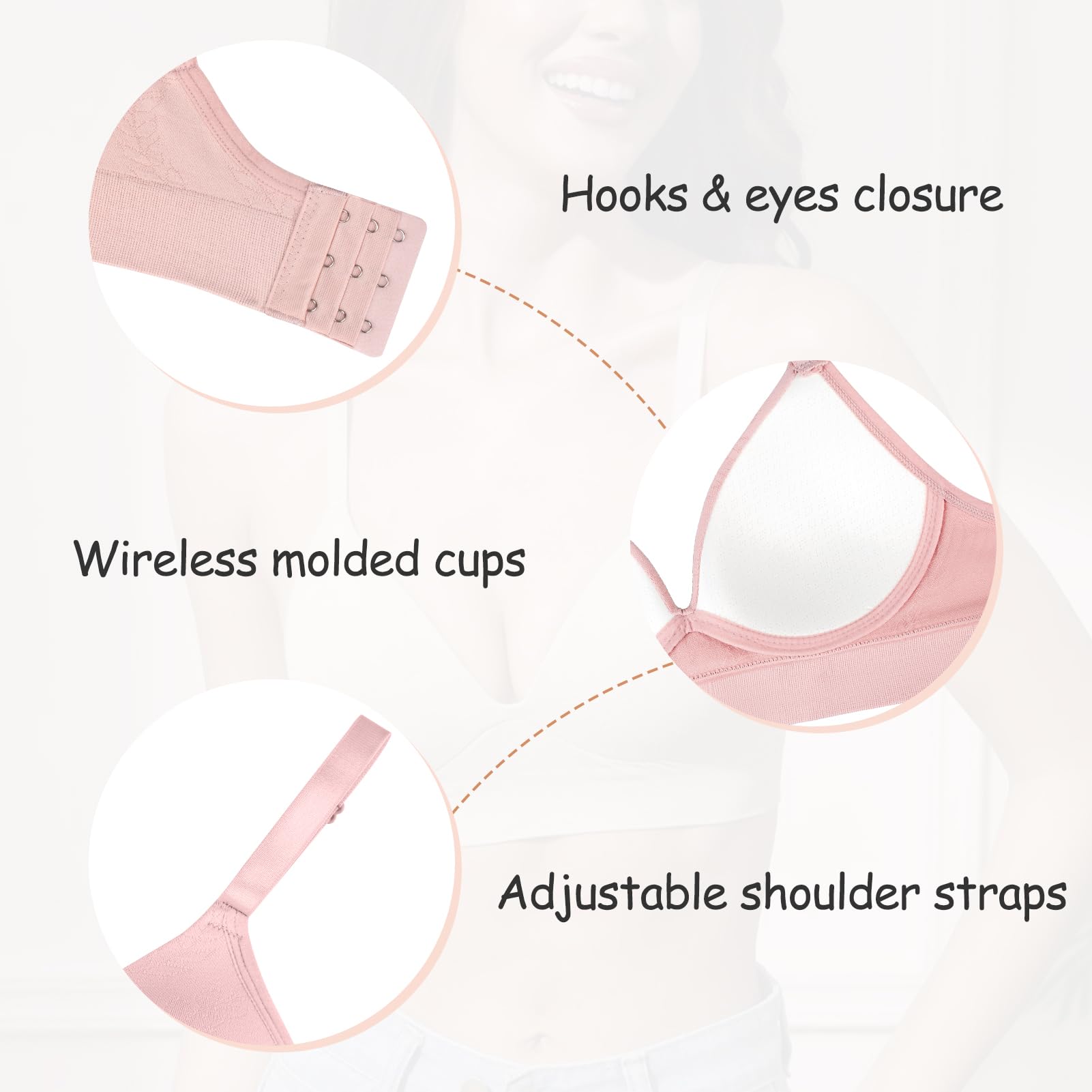 Eleplus 3 Pack Women's Seamless Wireless Deep V Bralette - Lightly Lined Comfort Bras in Multicolor for Everyday Wear & Yoga