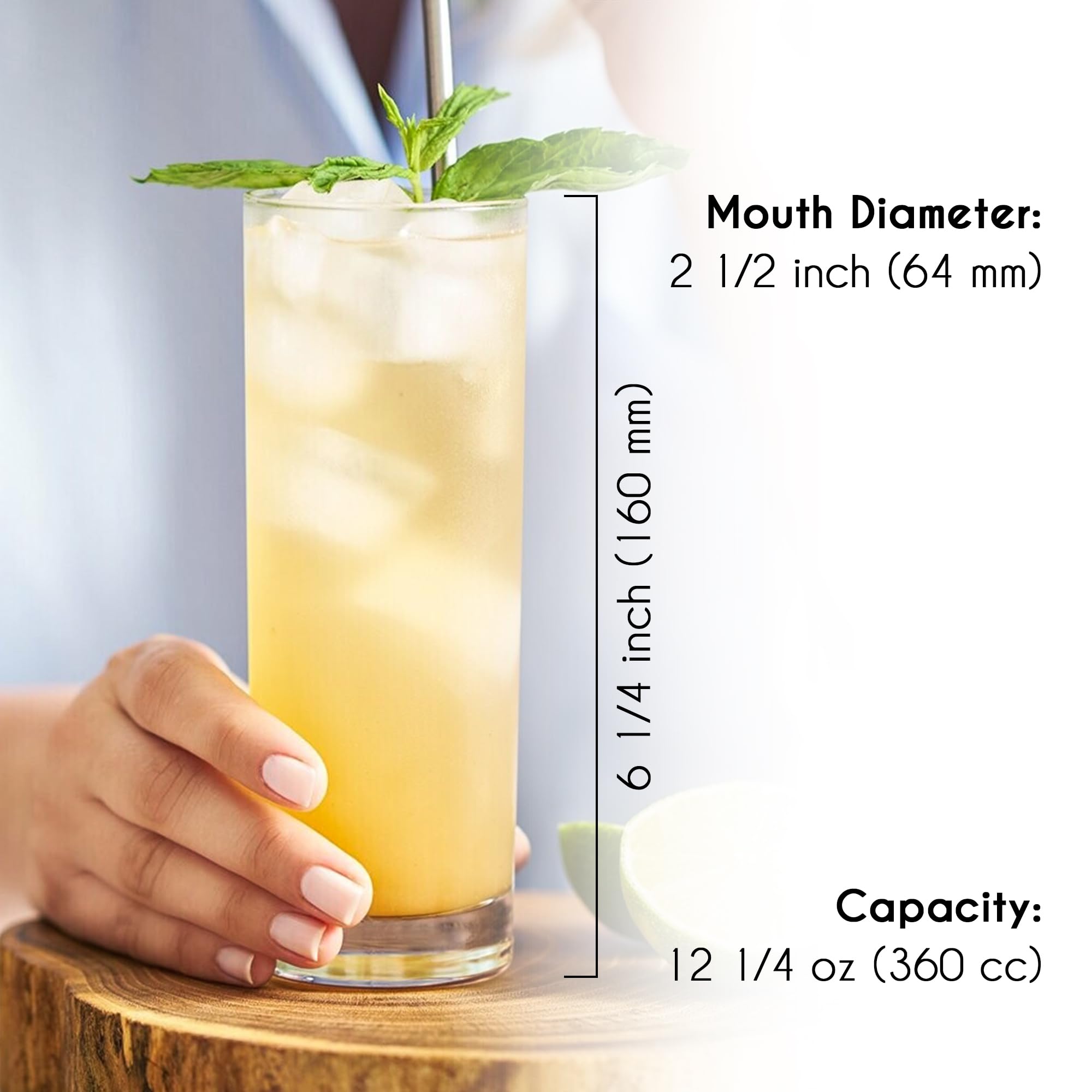 Premium Volarium Highball Glasses Set of 6 - 12.25oz Heavy Base Crystal Clear Drinking Glasses for Cocktails, Whiskey, Wine, Beer, Juice & Water - Perfect for Home Bars, Parties & Entertaining