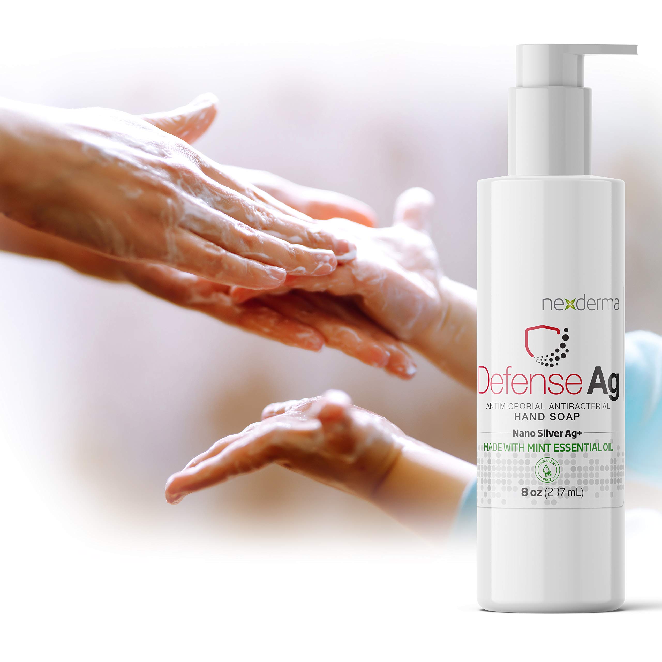Defense Ag Natural Hand Soap with Coconut Oil, Oat Extract & Vitamin E | Paraben-Free Moisturizing Hand Wash for Dry Skin | Mint Essential Oil Scent | 8oz (236ml) x 4 Pack | Ideal for Kitchen, Bathroom & Office Use