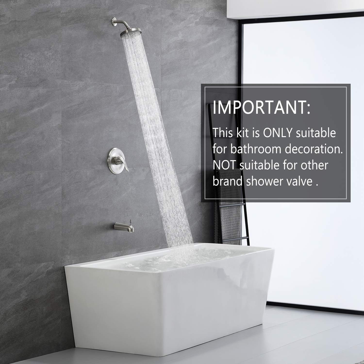Gabrylly Single-Function Tub and Shower Faucet Set - 6 Inch Rain Shower Head with Pressure Balance Valve, Diverter & Trim Kit in Brushed Nickel Finish - Perfect for Bathroom Renovation and Spa-Like Shower Experience