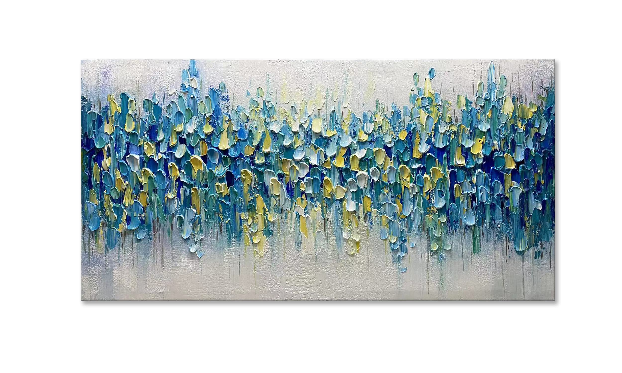 Epicler Modern Abstract Wall Art - Hand-Painted Blue Textured Oil Painting in Wood Frame (24x48 Inches) - Perfect for Living Room, Bedroom, Dining Room & Office Decor | Contemporary Home & Office Wall Decor