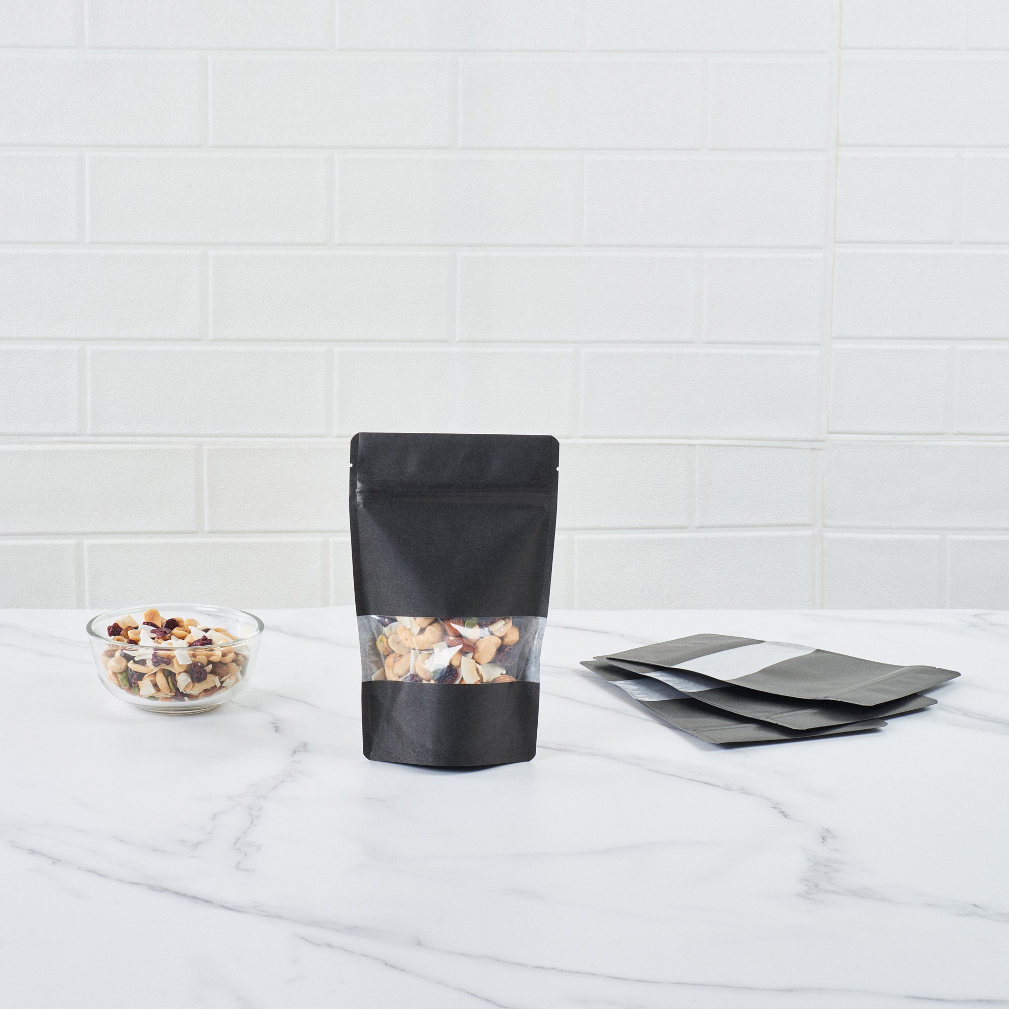 Black Plastic Medium Window Bags - Heat Sealable 8 x 5 x 1.75 Inches - Pack of 100 for Food Packaging, Retail Display & Storage | Durable Resealable Bags for Bakery, Candy, Crafts & Small Items