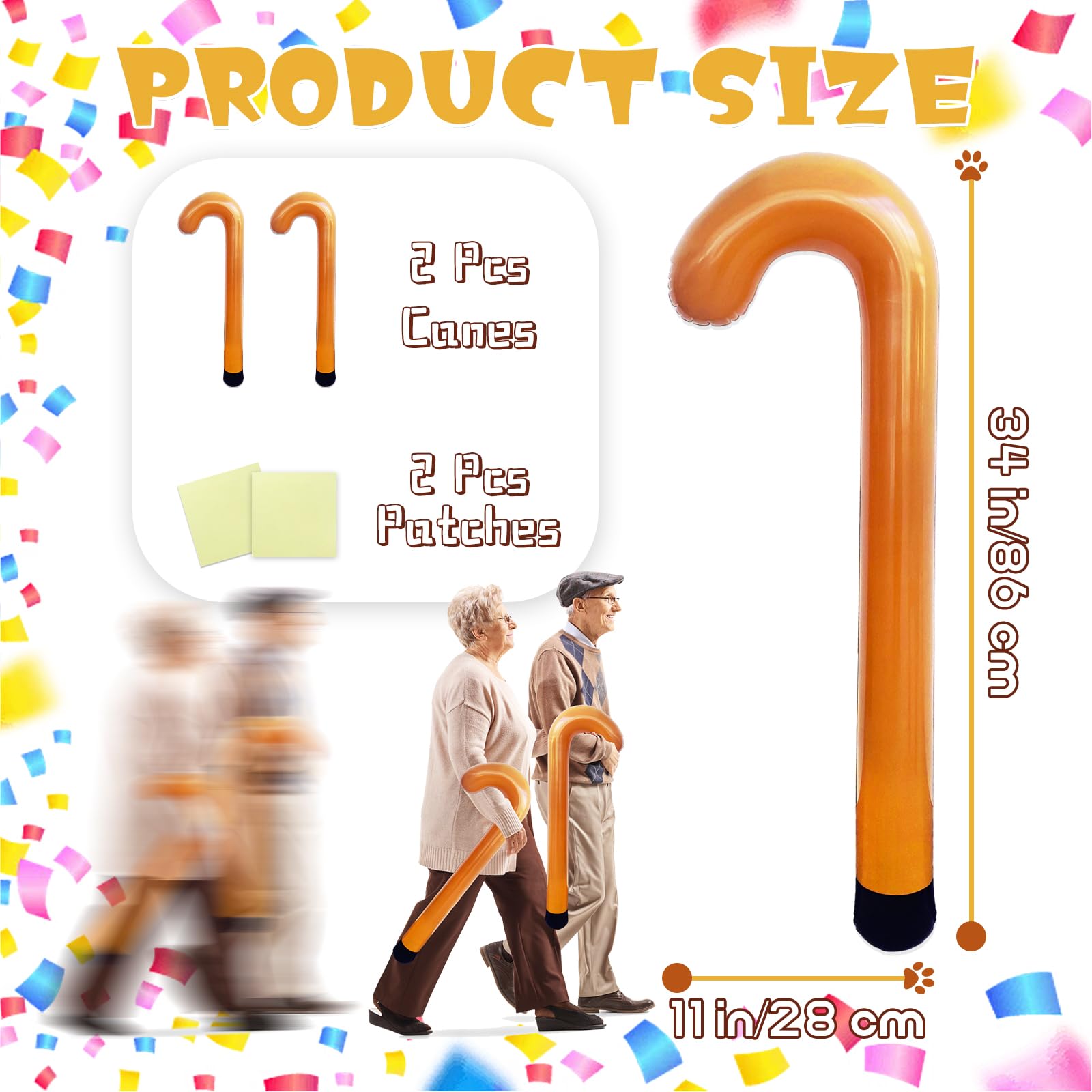 2 Pcs Large Inflatable Toy Canes - Funny Old Age Costume Props for Kids & Adults - Perfect for 100 Days of School, Senior Retirement Parties, Halloween Costumes, and Comedy Skits - Lightweight & Portable Party Accessories