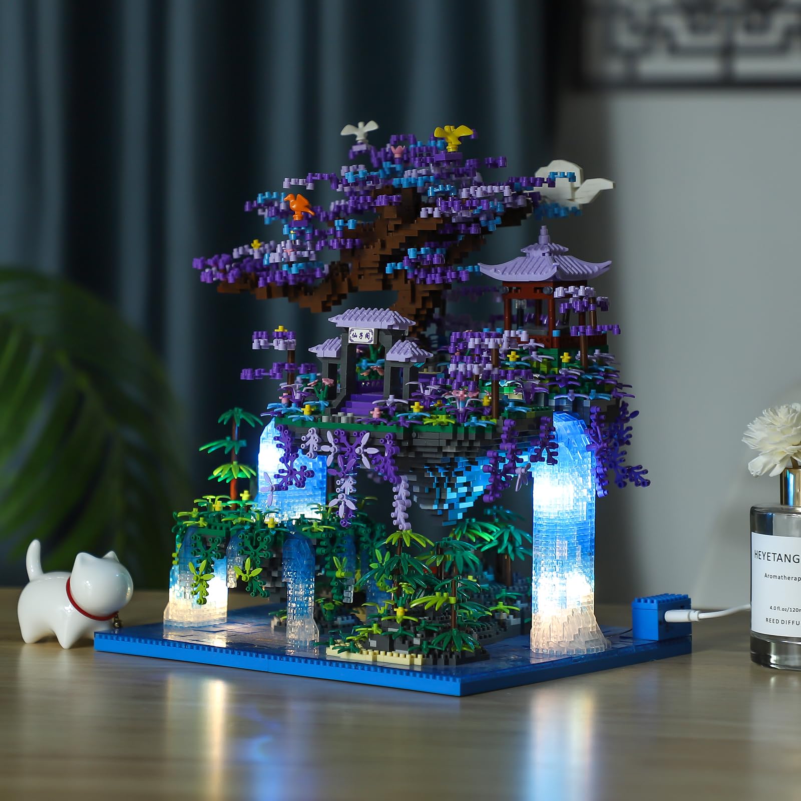 Moon Palace Pavilion Building Blocks Set - 4574pcs Micro Miniature Bonsai Tree House with LED String Lights & Flowers - Creative DIY Model Kit for Adults & Kids | Home Decor, Gift Idea, Stress Relief Activity