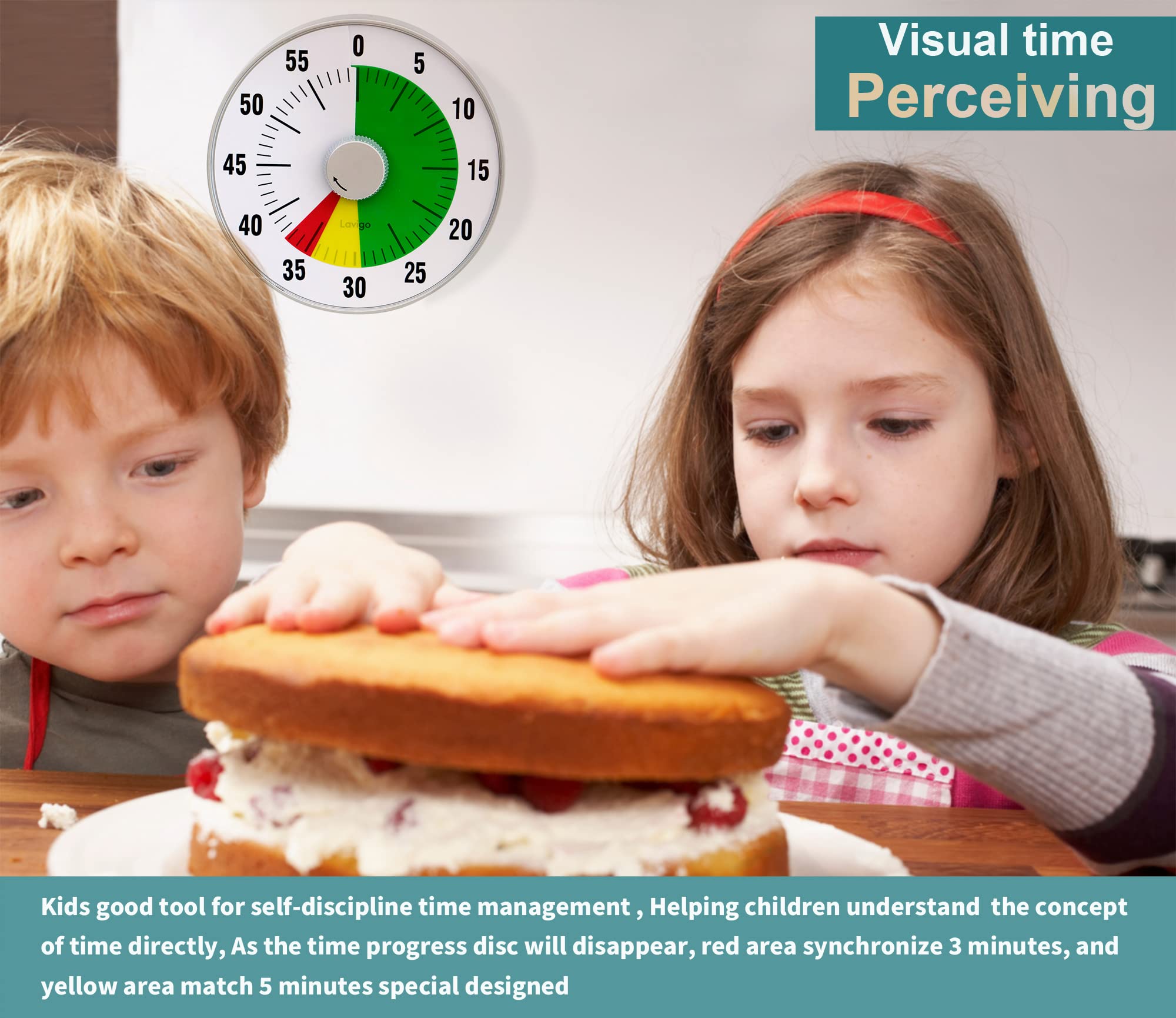 Lavigo 7.5 Inch Kitchen Timer - Visual Countdown Analog Timer with Quiet Operation & Adjustable Alarm (Low/Mute) for Cooking, Baking, Classroom, Office, Gym - Perfect for Teachers, Kids & Adults (Green LT21-TC) | Ideal for Meal Prep, Study Sessions & Workout Timing
