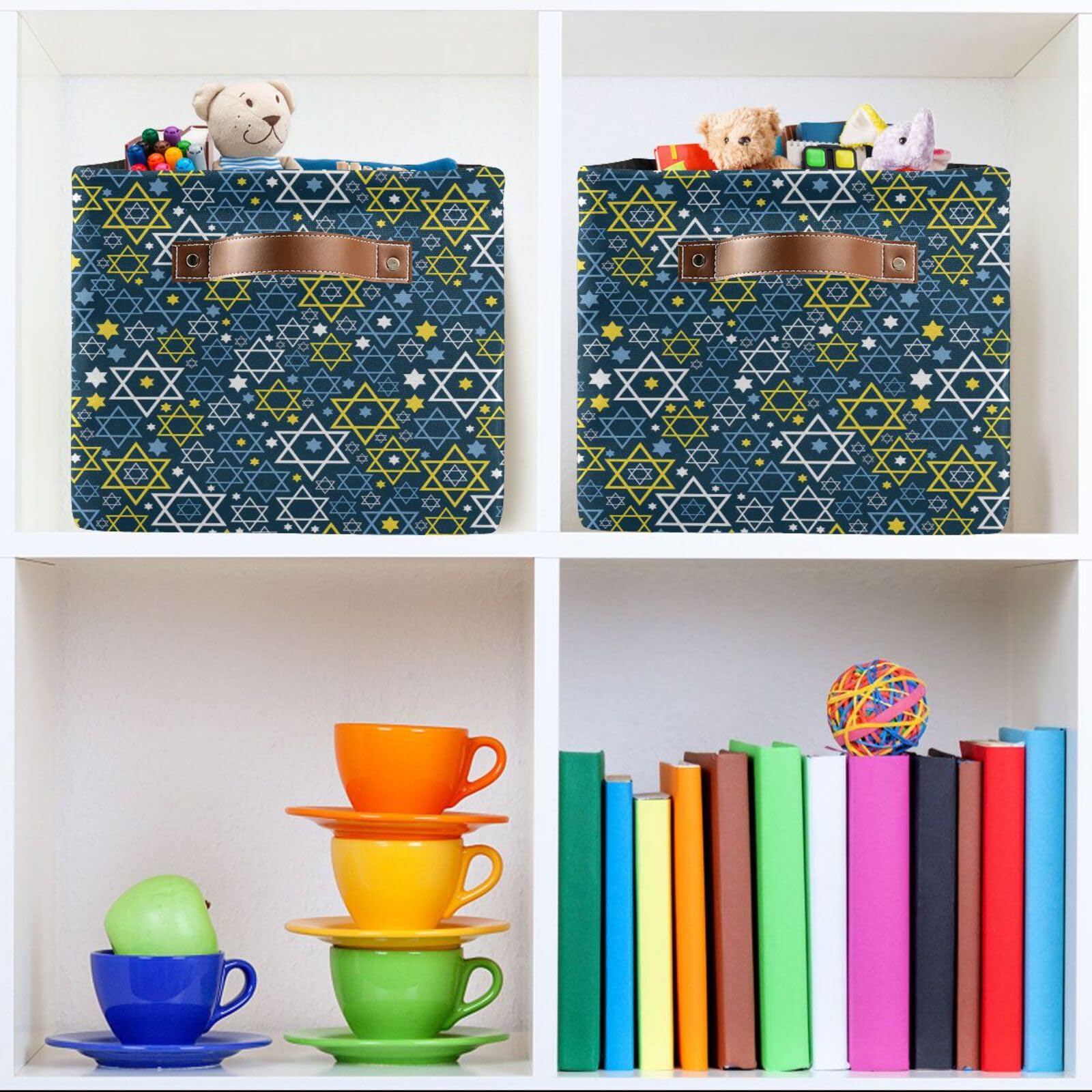 Joisal Hanukkah Star David Decorative Storage Baskets 2-Pack - 14x10x8in Closet Organizer Bins with Handles for Clothing, Toys & Home Organization - Perfect for Bedroom, Nursery & Holiday Decor
