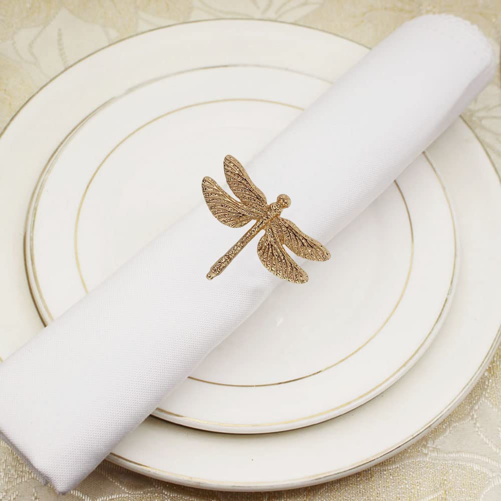 10PCS Dragonfly Napkin Rings Set - Elegant Gold Insect Napkin Holders for Easter, Wedding, Christmas Dinner & Family Gatherings - Perfect Table Decorations for Party & Holiday Dining Accessories