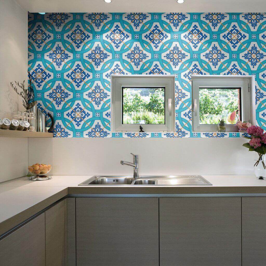 Blue Global Tile Adhesive Peel and Stick Removable Wallpaper 0610 - Self-Adhesive Wall Tiles for Kitchen Backsplash, Bathroom, and Home Decor