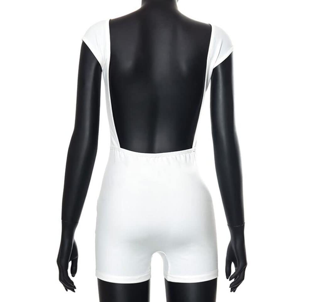Y2K Women's Backless Romper Jumpsuit - Short Sleeve Low Cut U Neck Bodycon Bodysuit Shorts Overall Casual Solid Playsuit | Perfect for Summer Outings, Beach Vacations & Night Parties