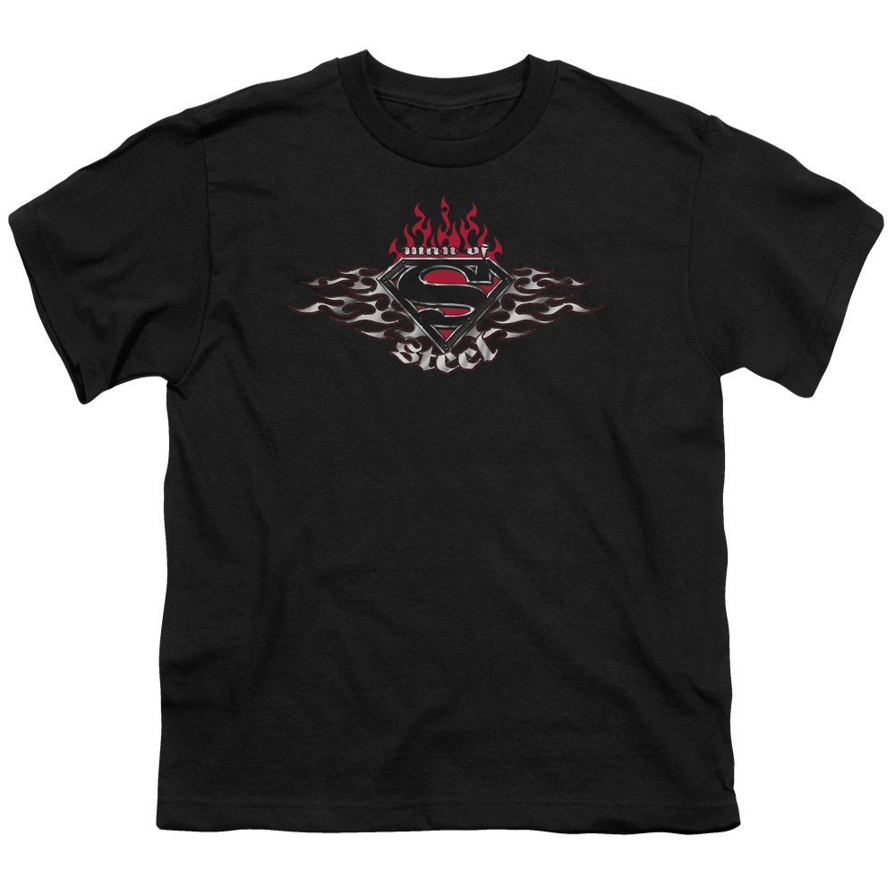 Superman Steel Flames Shield Unisex Youth T-Shirt | Superhero Graphic Tee for Kids & Teens | Casual Wear, Cosplay & Comic Con Outfits
