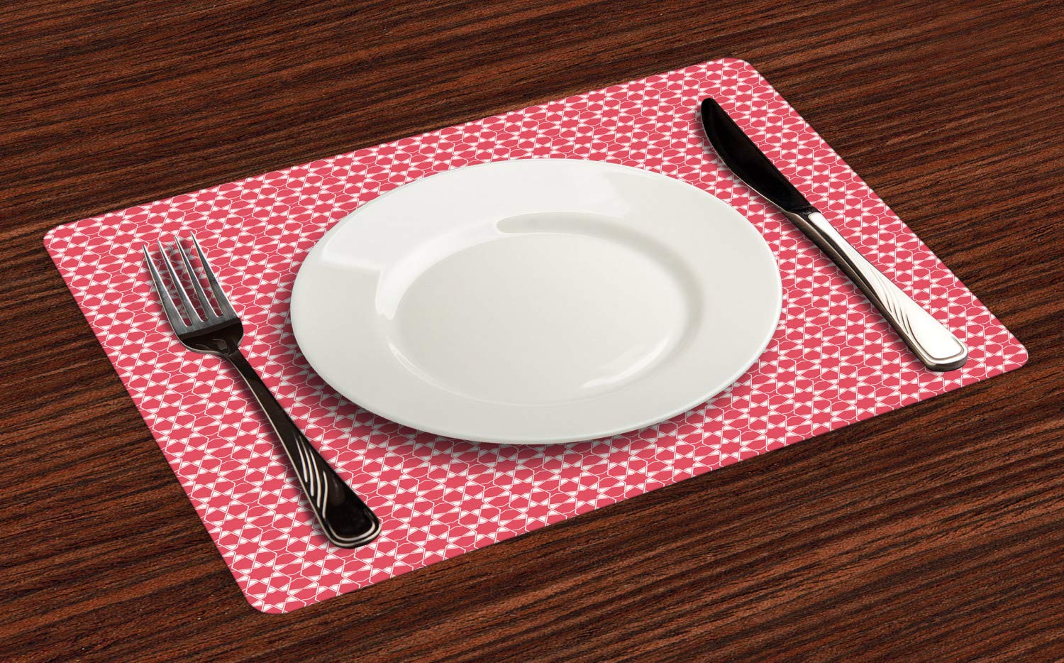 Ambesonne Middle Eastern Place Mats Set of 4 - Monochrome Oriental Inspired Table Mats with Modern Design, Washable Fabric Dining Table Placemats, Standard Size 12x18 Inches, Dark Coral & White - Perfect for Home Decor, Dinner Parties, and Holiday Entertaining