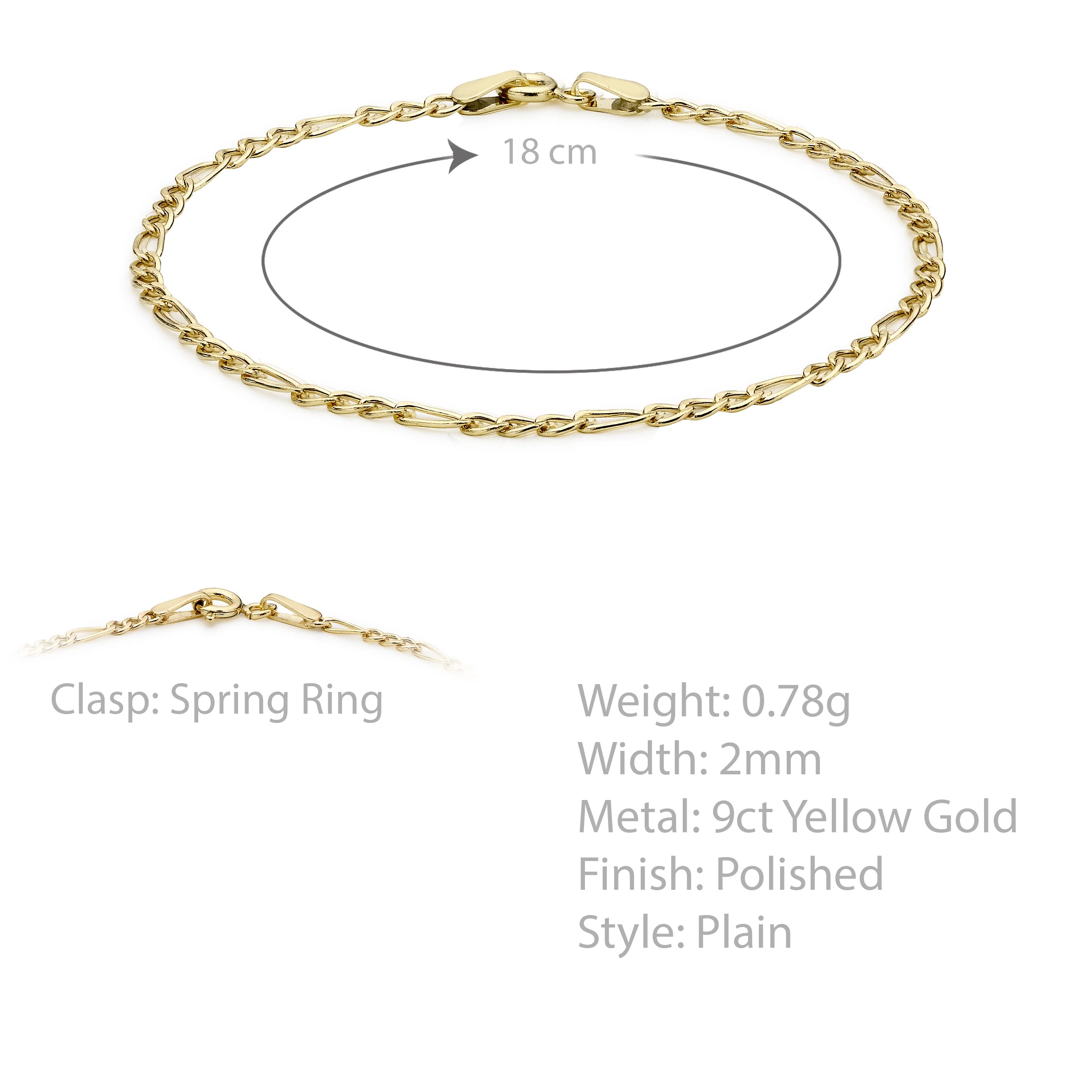 Carissima Gold 9K Yellow Gold Hollow Diamond Cut Figaro Chain Bracelet for Women | Elegant Jewelry Gift for Birthday, Anniversary & Special Occasions
