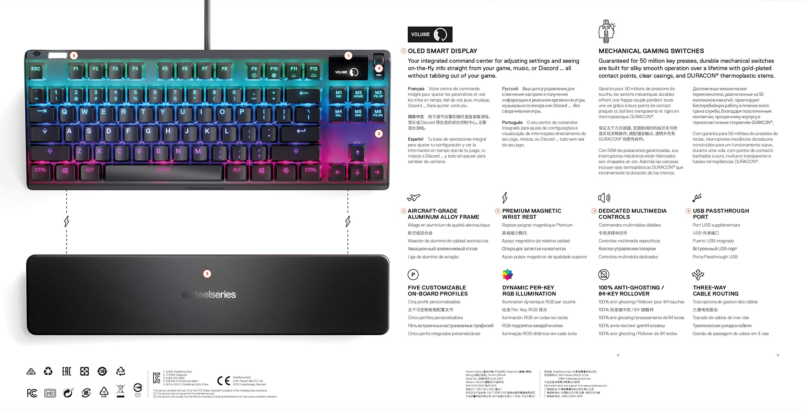 SteelSeries Apex 7 TKL Mechanical Gaming Keyboard with OLED Display & Brown Switches - US QWERTY Layout for PC, Mac, PS5, Xbox Gaming & Office Work