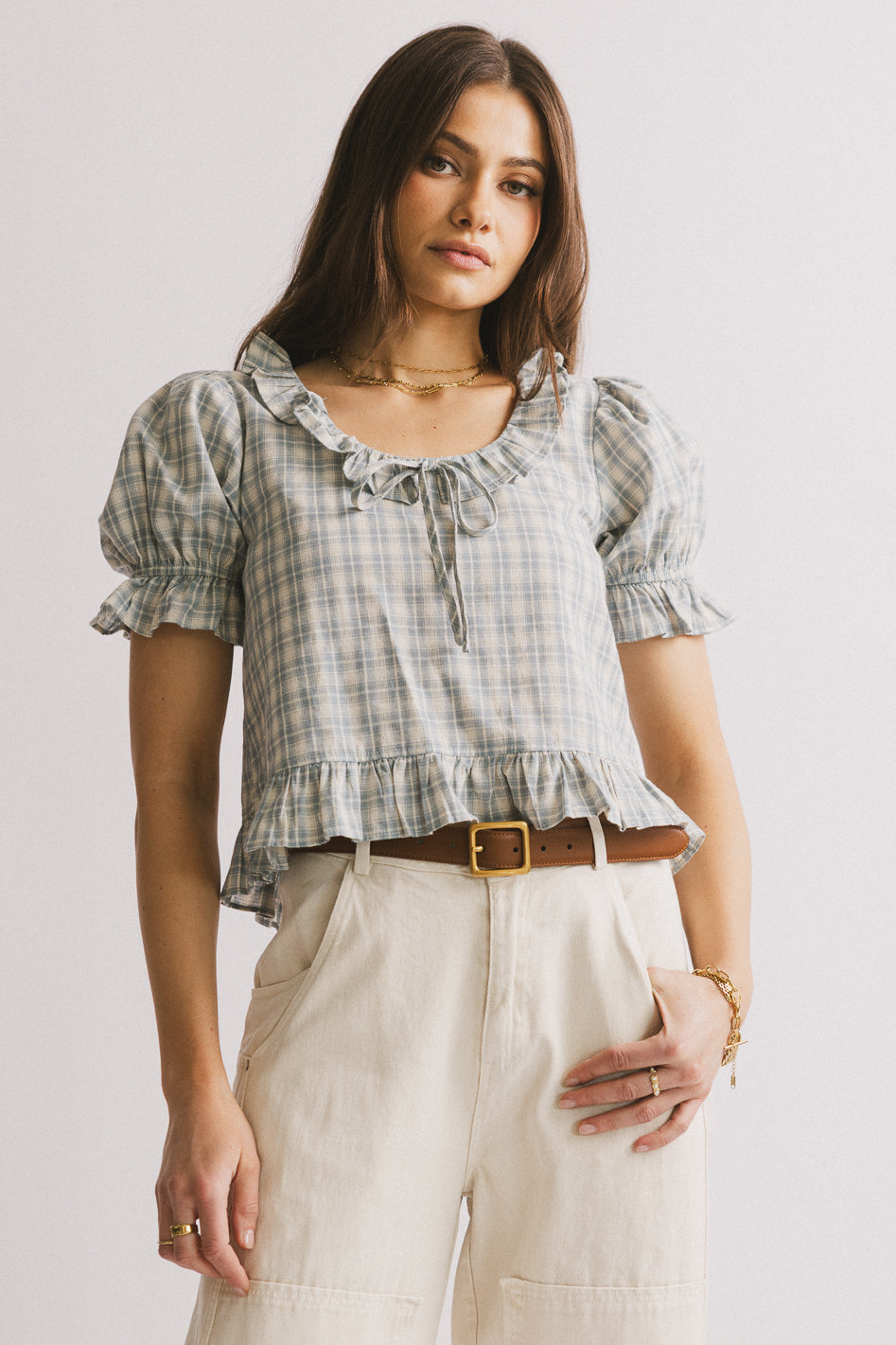 Lottie Plaid Blouse for Women - Stylish Casual & Office Wear - Trendy Button Down Shirt for Work, Date Night & Everyday Outfits