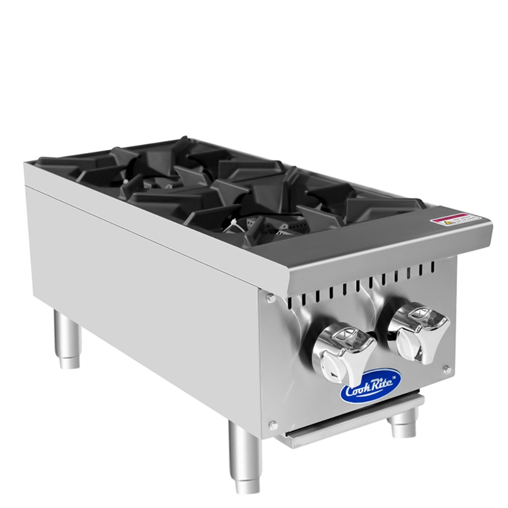 Atosa CookRite 12-Inch Countertop 2-Burner Hot Plate - 32,000 BTU Natural Gas Stove for Commercial & Home Kitchen Use - Perfect for Restaurants, Food Trucks, and Outdoor Cooking