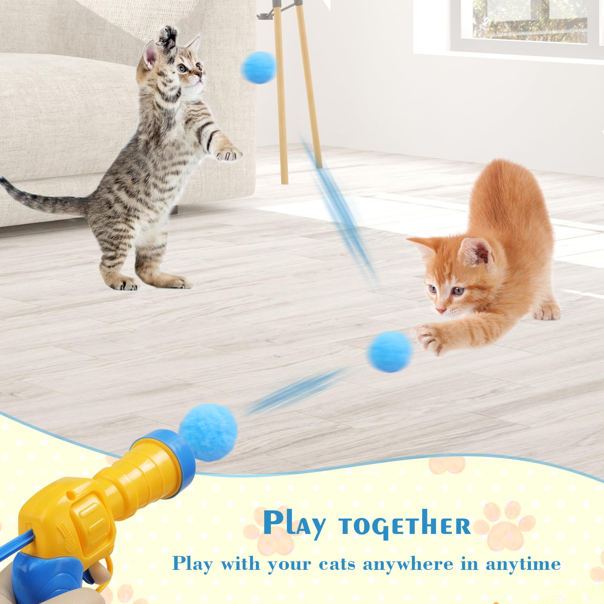 Mewlmart Interactive Cat Toys for Indoor Cats - Halloween Themed Self-Play Puff Balls, Pom Pom Balls, Plush Ball Launcher with 30 Balls - Perfect for Cat Enrichment and Playtime at Home