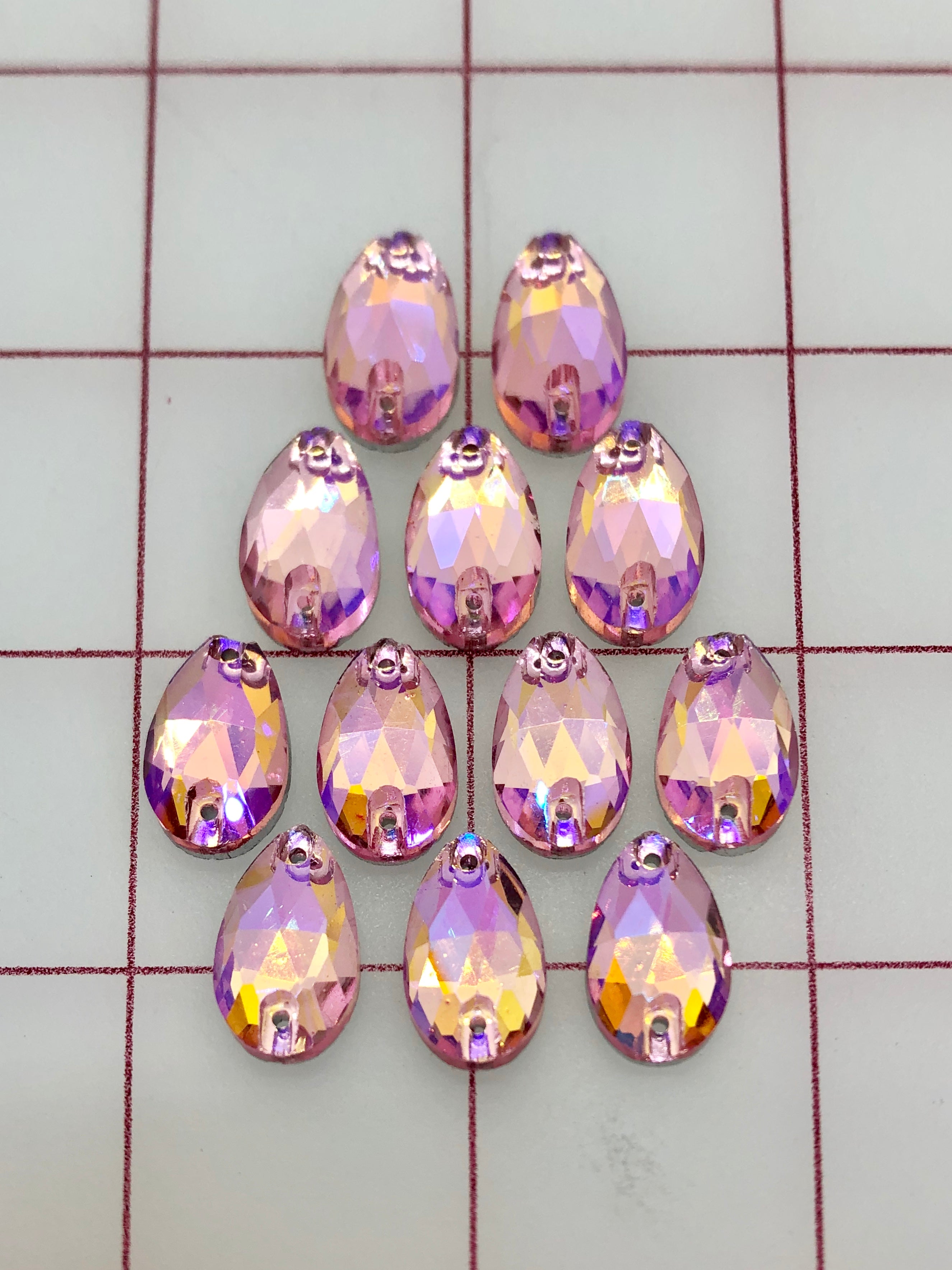 10x18mm Czech Bright Cut Light Rose AB Pear Shape Rhinestones for Sewing - Perfect for DIY Clothing, Costumes, and Accessories