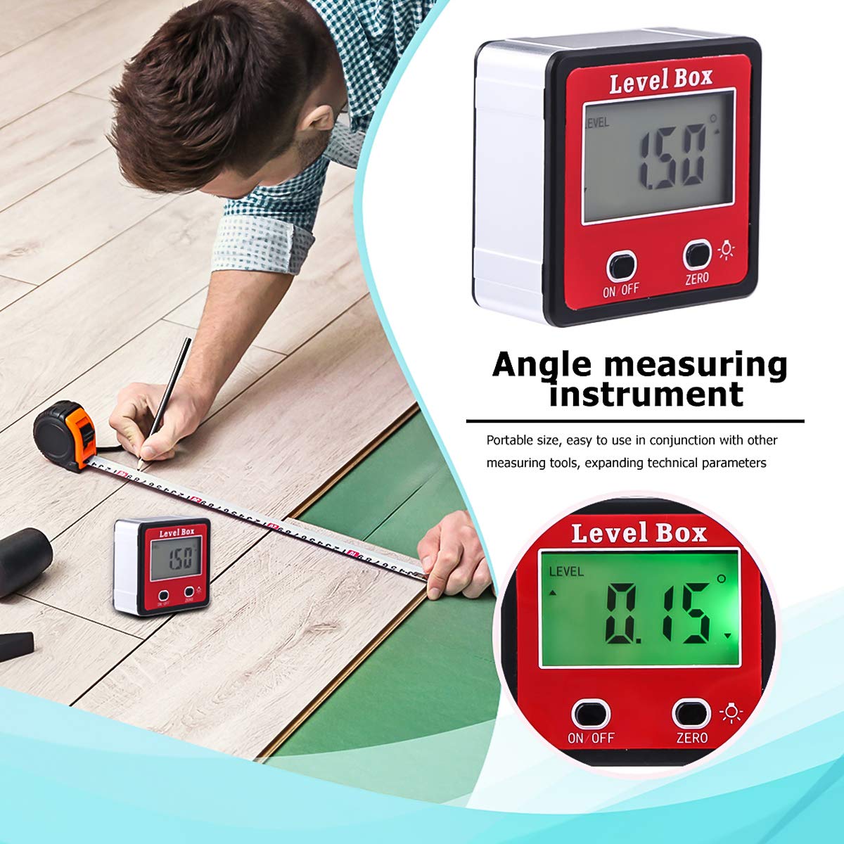 SOONHUA Digital Angle Meter - 2 Key Digital Level Box, Spirit Angle Gauge, Protractor & Inclinometer with Reversible Value & Mini Screwdriver - Perfect for Woodworking, Construction and DIY Projects
