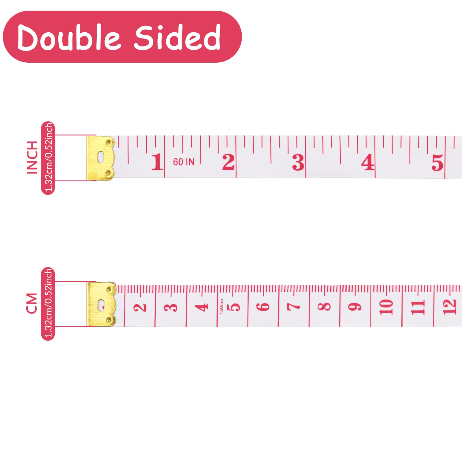 GDMINLO 60-Inch Soft Tape Measure - Dual Scale Flexible Sewing Tailor Ruler for Body Measurements, Weight Loss & Medical Use (Centimeter/Metric on Reverse) - Ideal for Crafting, DIY Projects & Fitness Tracking (Red on White)
