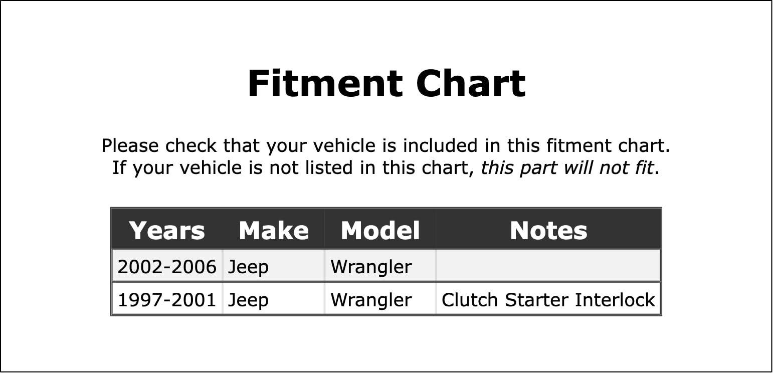 Jeep Wrangler Clutch Starter Safety Switch Replacement (1997-2006) - P-1670557 - Perfect for Off-Roading & Daily Commuting