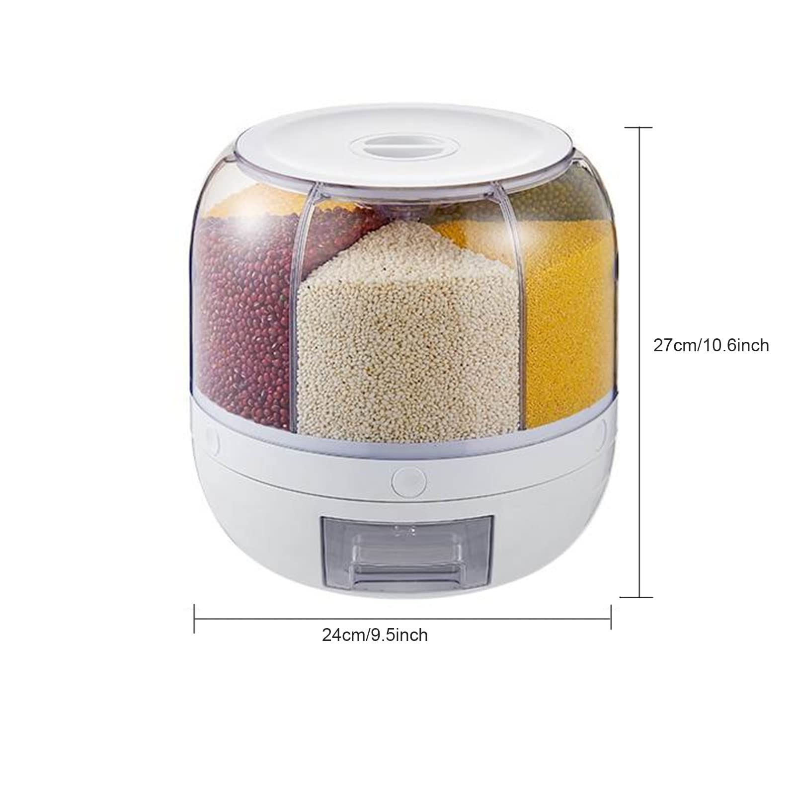 5-Grid 10L Wall Mounted Dry Food Dispenser with Rotating Design - Precise Food Output Control for Kitchen, Pantry & Pet Food Storage | Perfect for Rice, Cereal, Nuts & Coffee Organization