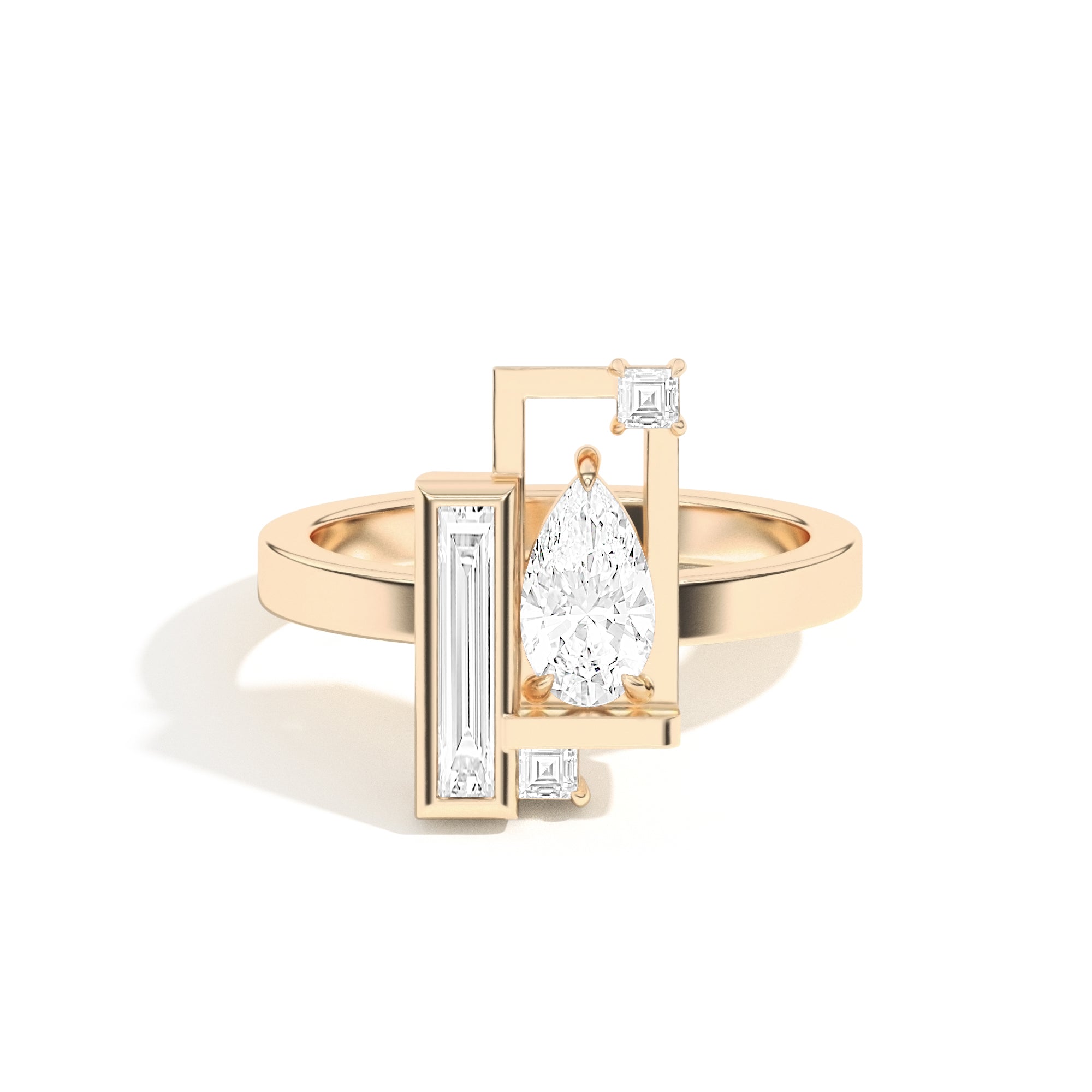 Scarpa Pear Olivetti Frame Ring - Elegant Gold Plated Fashion Jewelry for Women - Perfect for Weddings, Parties & Everyday Wear