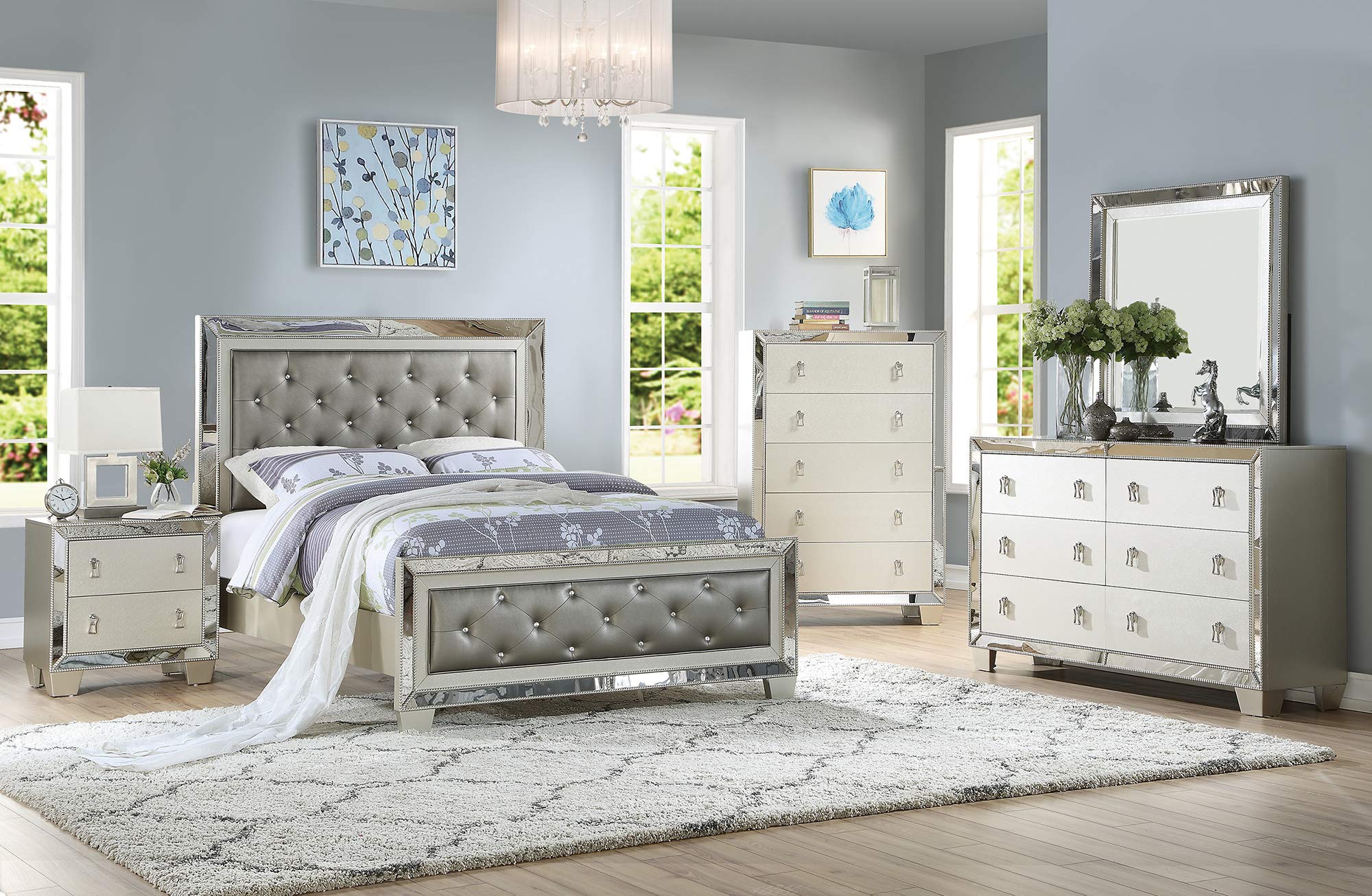 Simple Relax SR-PDEX-F4981 Modern Nightstand with Drawer, Silver Finish - Perfect for Bedroom, Living Room & Office Storage