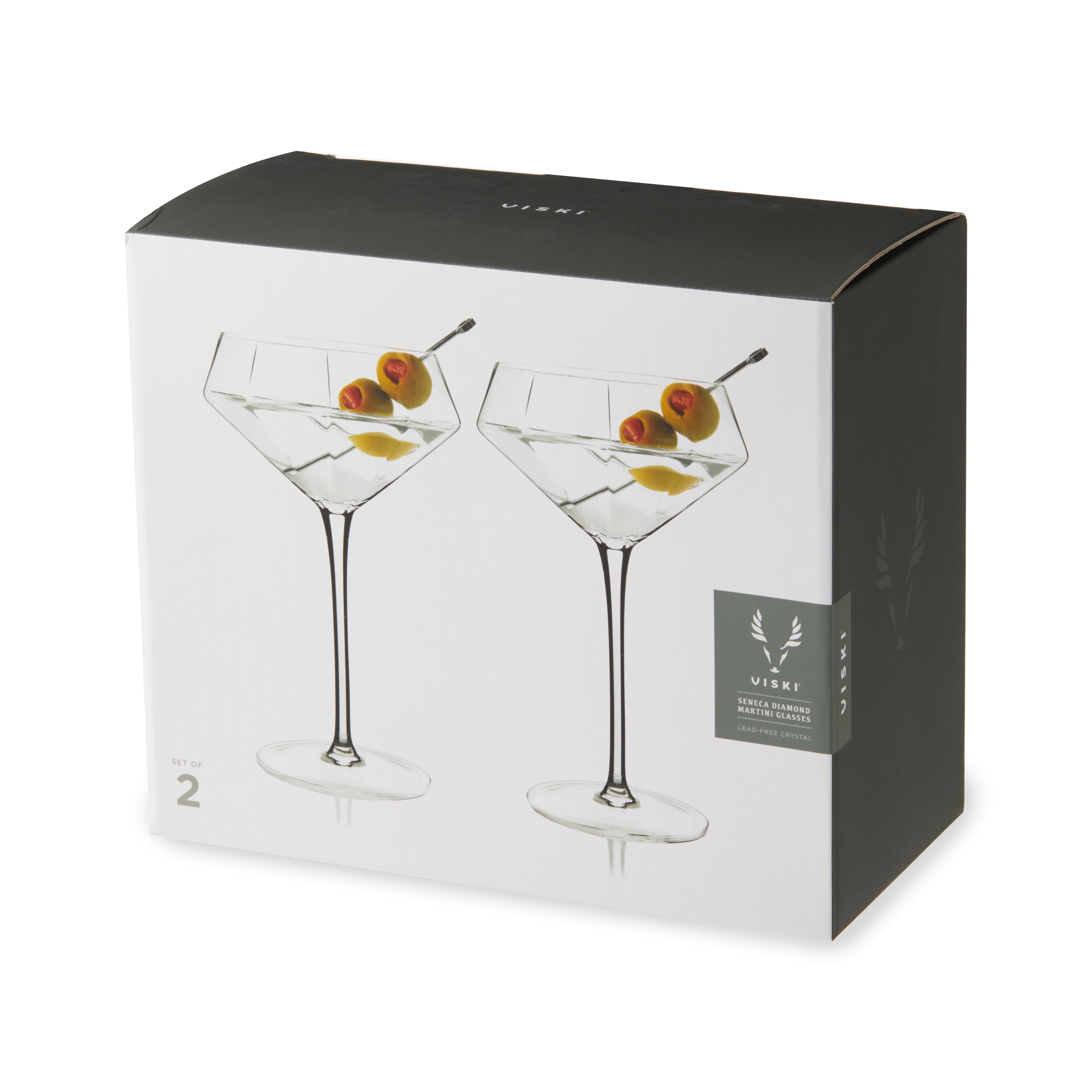 Premium Seneca Diamond Crystal Martini Glasses Set of 2 - Elegant Cocktail Glasses for Martinis, Margaritas & Champagne - Perfect for Home Bars, Dinner Parties & Romantic Evenings