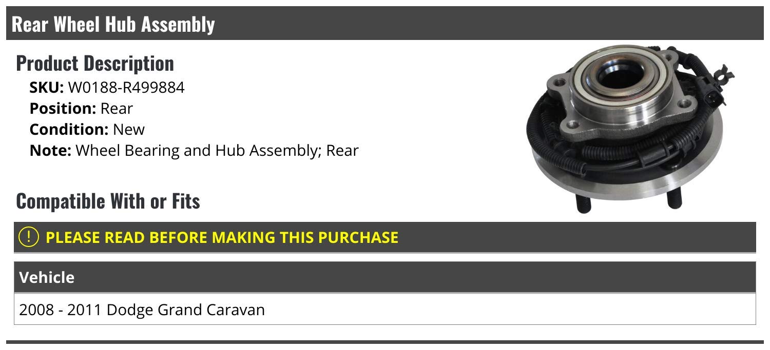 Rear Wheel Bearing and Hub Assembly for 2008-2011 Dodge Grand Caravan - High Performance Replacement Part - Perfect for Smooth Rides, Off-Roading & Towing Scenarios