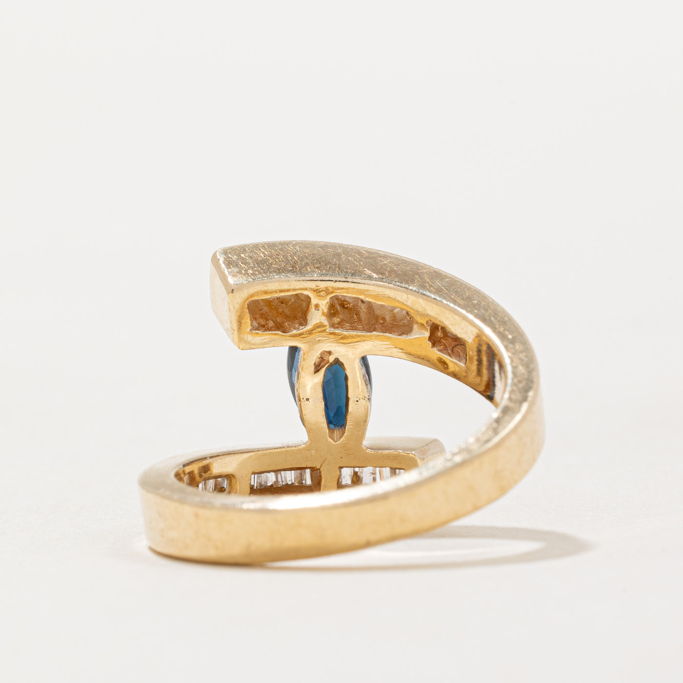 Elegant Marquise Cut Sapphire and Diamond Bypass Ring - 0.55ct Sapphire & 0.24ctw Diamonds - Size 5.5 - Perfect for Engagement, Anniversary & Special Occasion Gifts