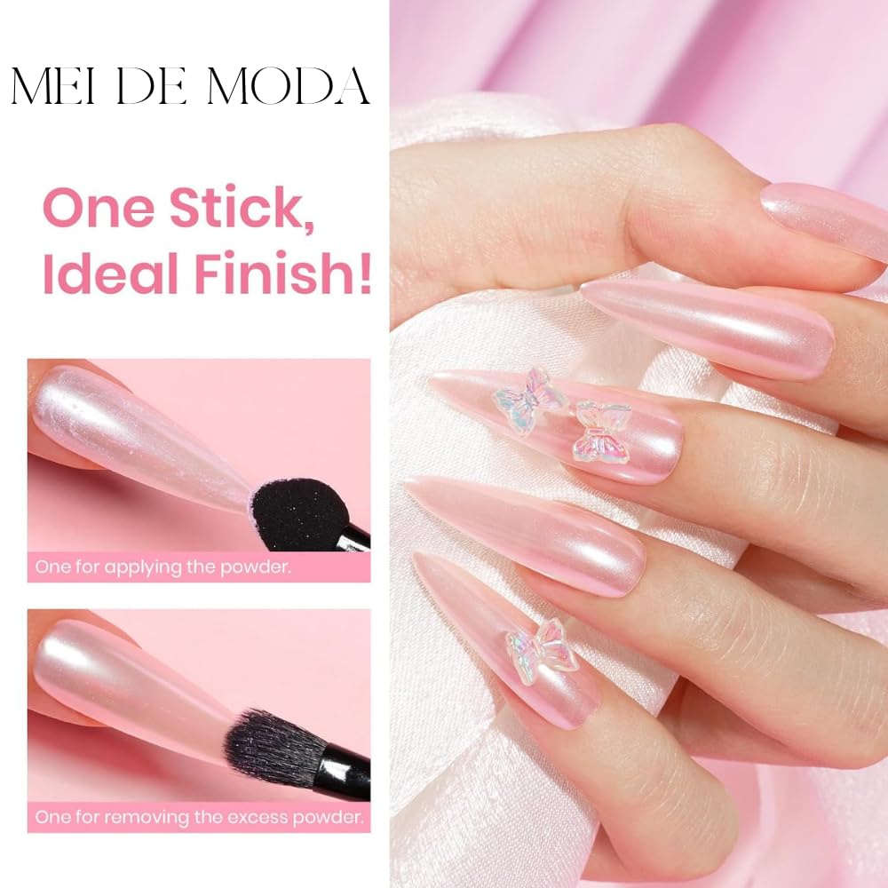 MEI DE MODA White Chrome Gel Nail Powder - Pearl Mirror Effect Nail Glitter for Manicure, Holographic Pigment for Nail Art Designs (Perfect for Valentine's Nails & Special Occasions)