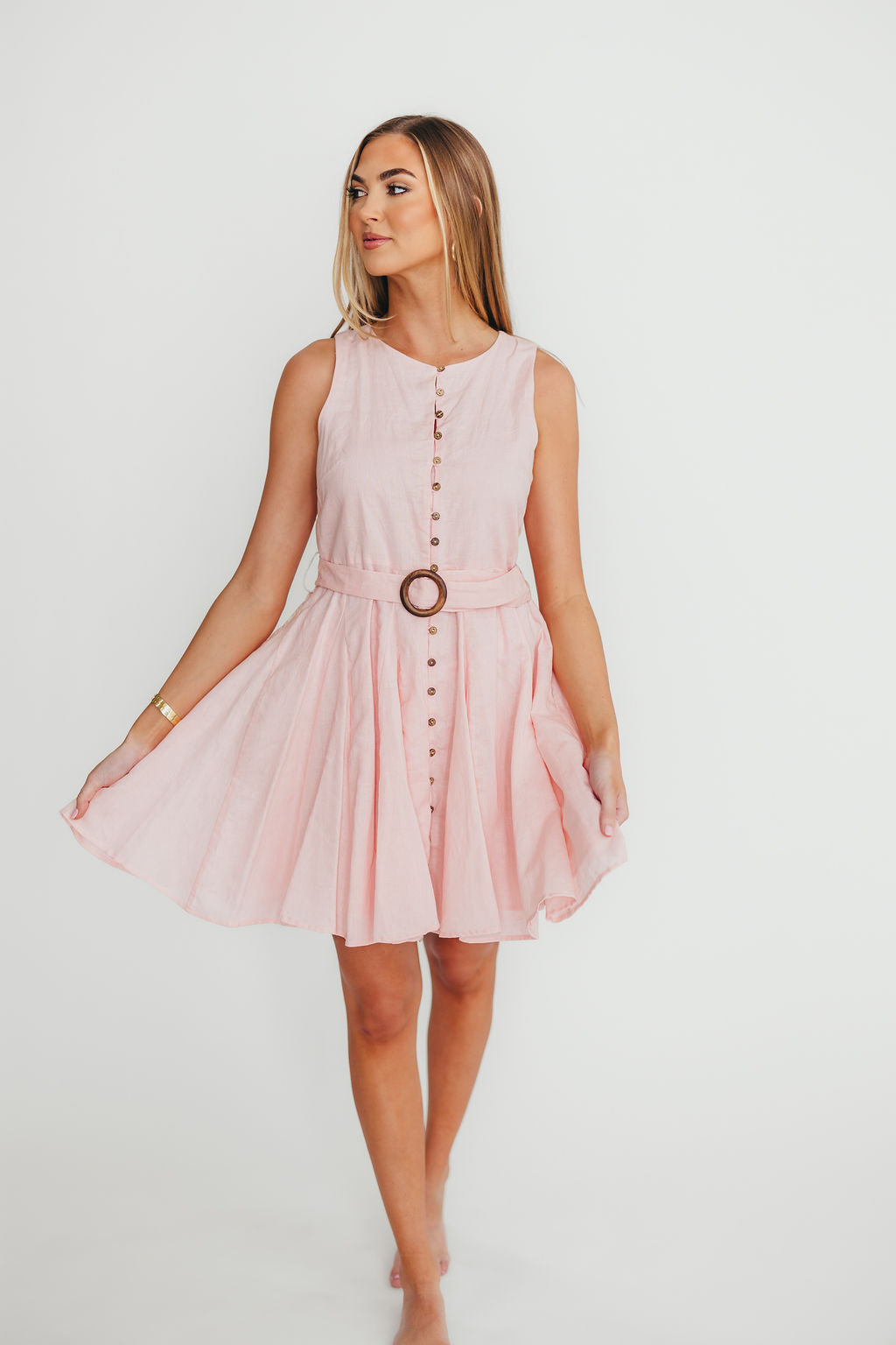 Pastel Pink Cadence Belted Button Down Mini Dress for Women | Floral Print Summer Dress for Casual Outings, Date Nights & Office Wear