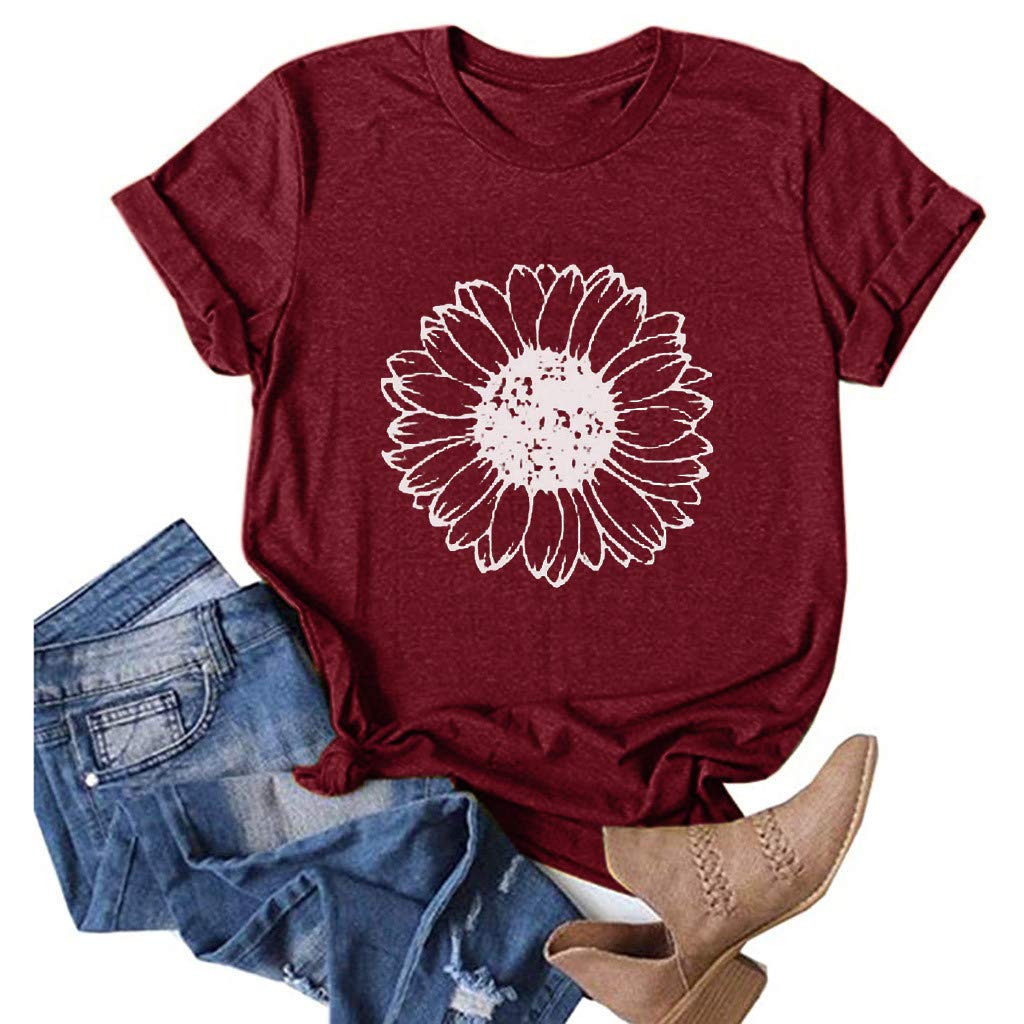 Women's Summer Tops - Loose Fit Casual Short Sleeve T-Shirts with Sunflower Graphic Print | Vintage Style Blouses for Beach, Travel & Everyday Wear