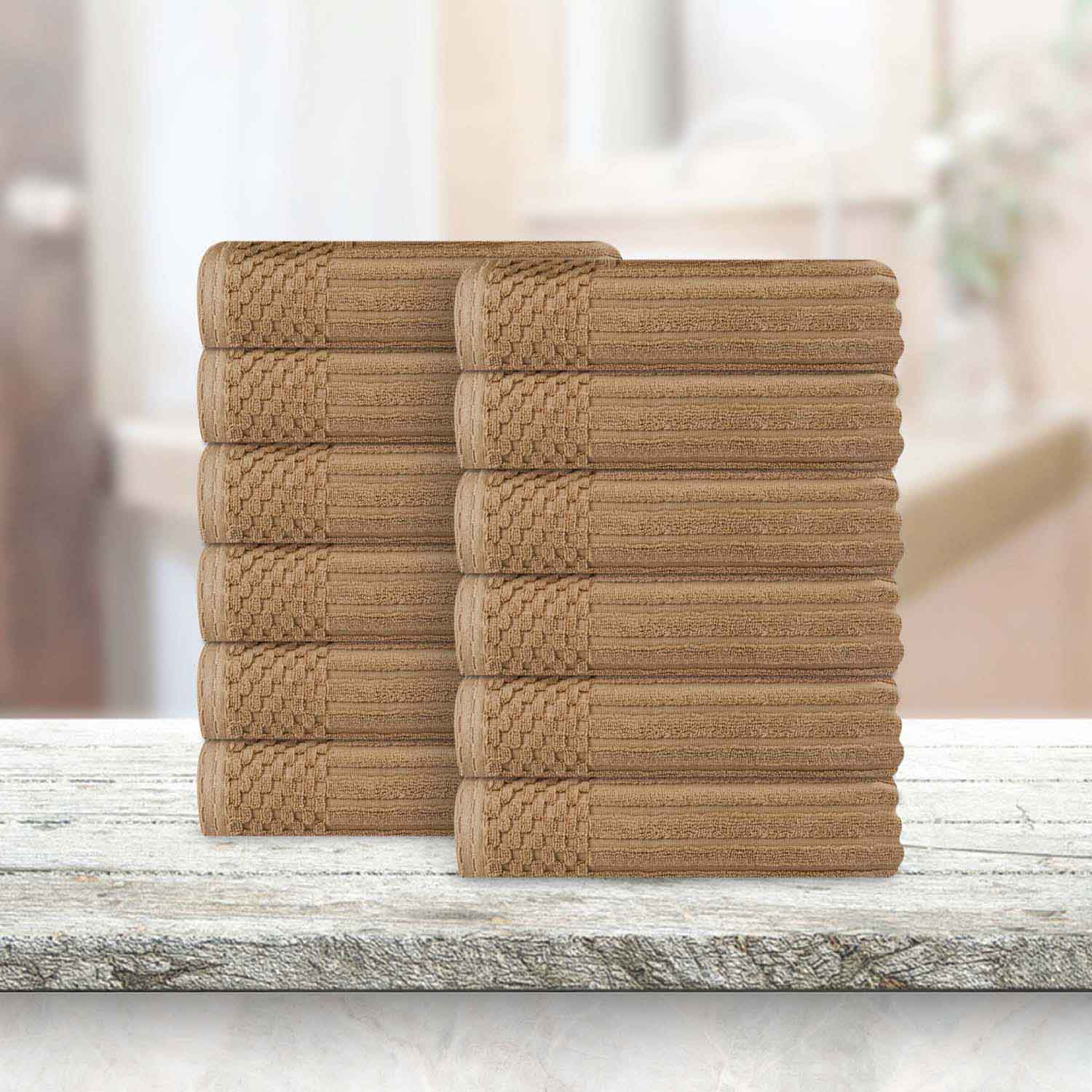 Premium Soho Ribbed Textured Cotton Face Towels - Ultra Absorbent & Soft (12-Pack) - Perfect for Spa, Gym, Travel & Daily Skincare Routine