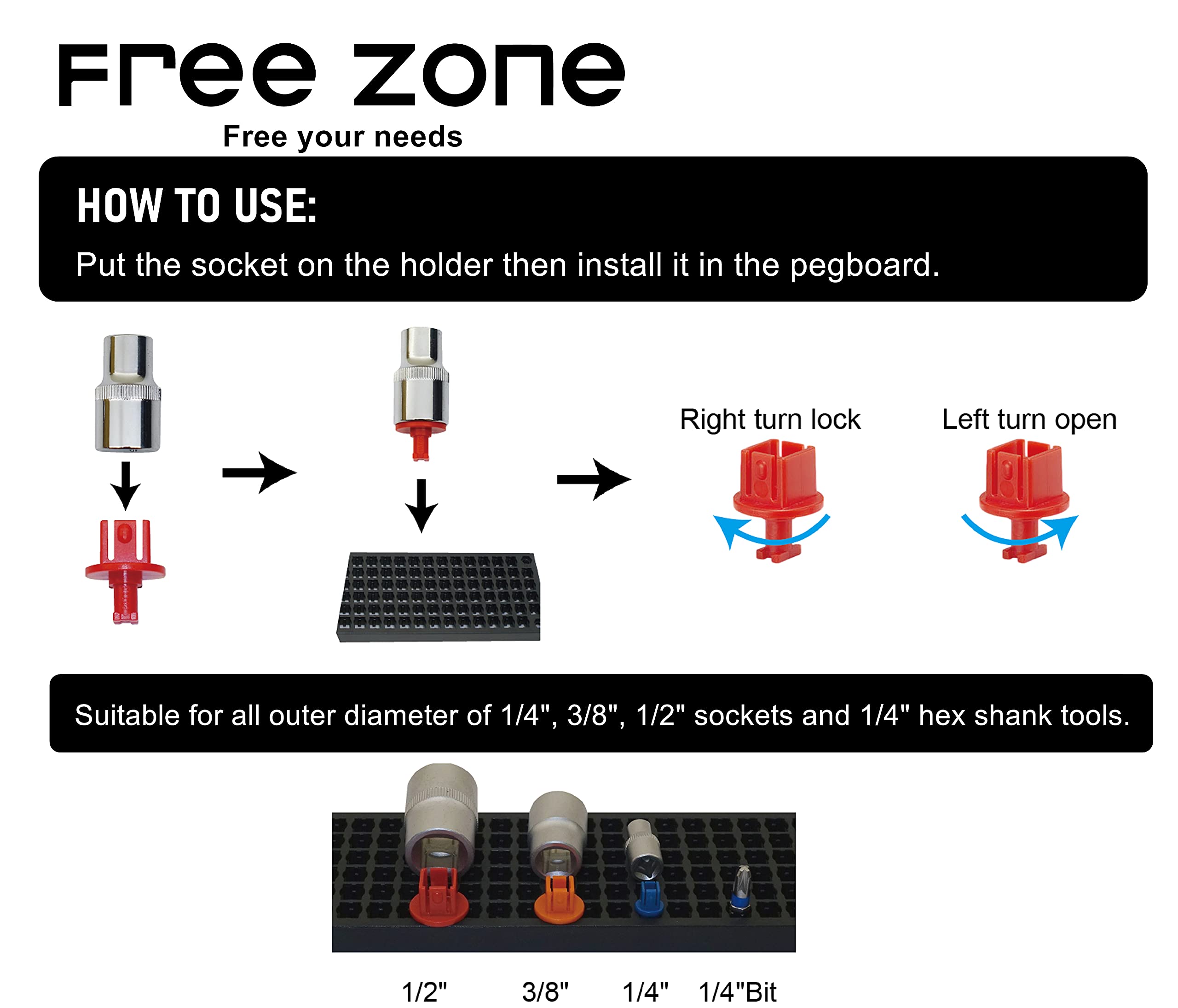 60-Piece 3/8-Inch Drive Socket Holder Set - Expansion Pack for FREE ZONE Socket Organizer - Compatible with Metric & SAE Standard/Deep Size Sockets - Perfect for Mechanics, DIY Enthusiasts & Tool Organization in Garages and Workshops
