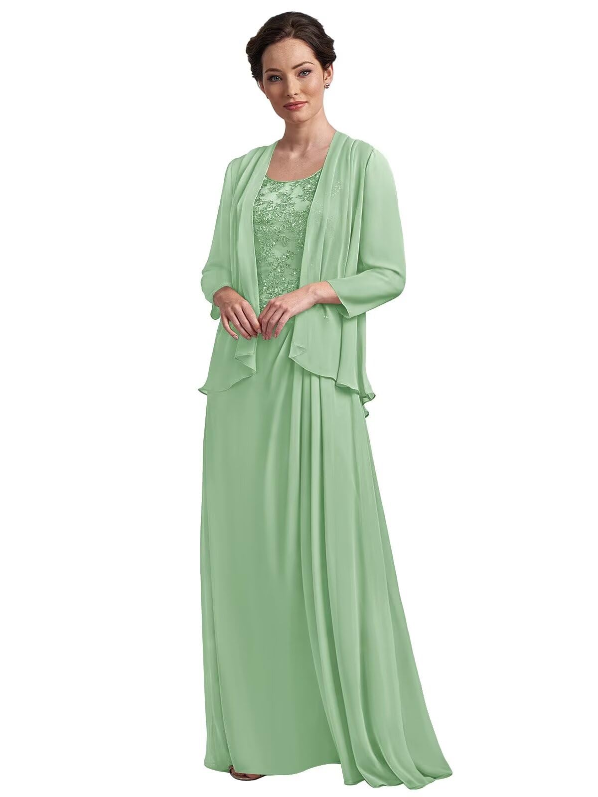 2-Piece Lace Applique Mother of The Bride Dress Set with Jacket - Elegant Chiffon Formal Gown for Women - Perfect for Weddings, Receptions & Special Occasions