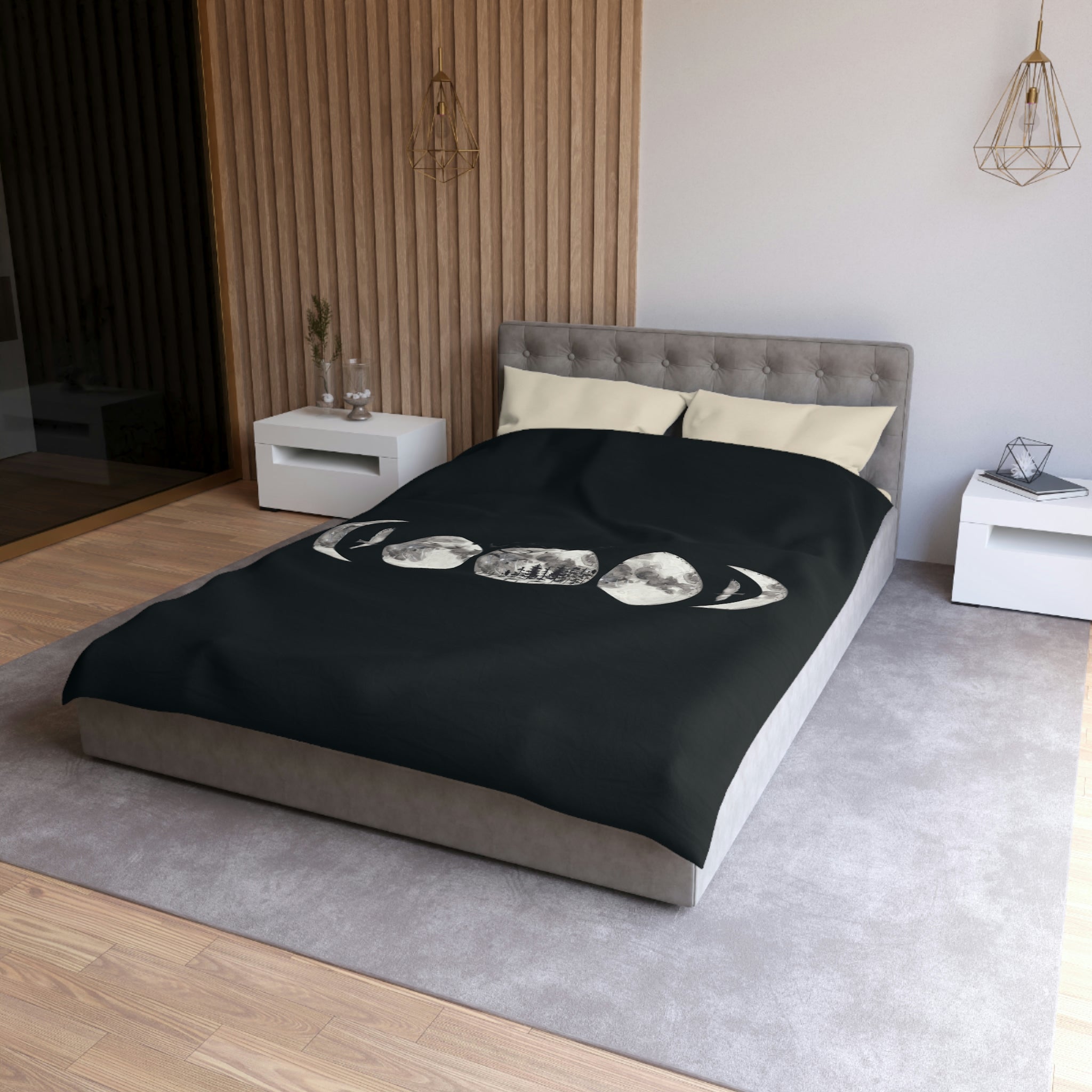 Moon Phases Microfiber Duvet Cover Set - Celestial Themed Bedding for Cozy Bedrooms | Perfect for Astronomy Lovers & Stargazing Decor