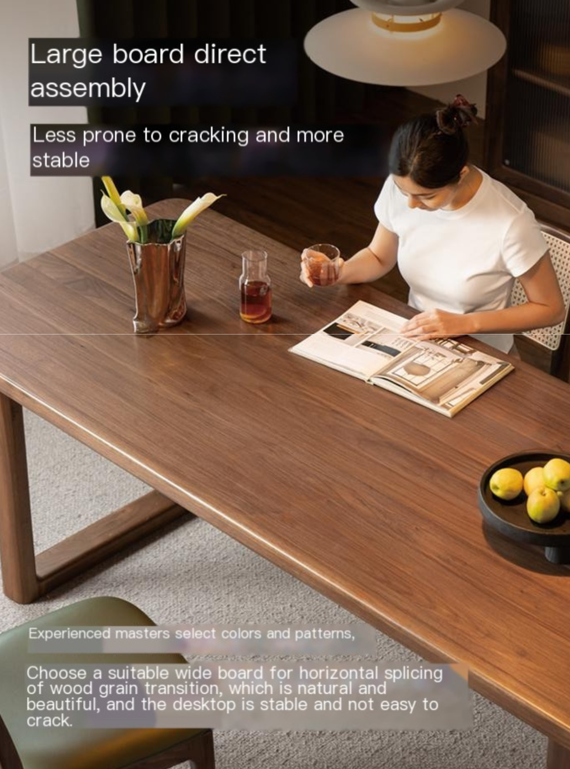 Premium Black Walnut Solid Wood Dining Table - Large 8-Seater Rustic Farmhouse Style for Dining Room & Kitchen | Handcrafted Natural Wood Table for Family Gatherings & Dinner Parties