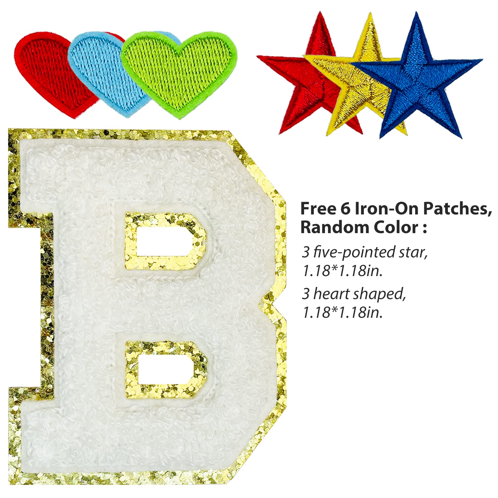Iron On Letters for Clothing - 8PCS Chenille Varsity Letter Patches with Glitter & Adhesive Backing - Alphabet Sewing Appliques (White L) - Perfect for DIY Jackets, Hats, Bags & School Spirit Gear